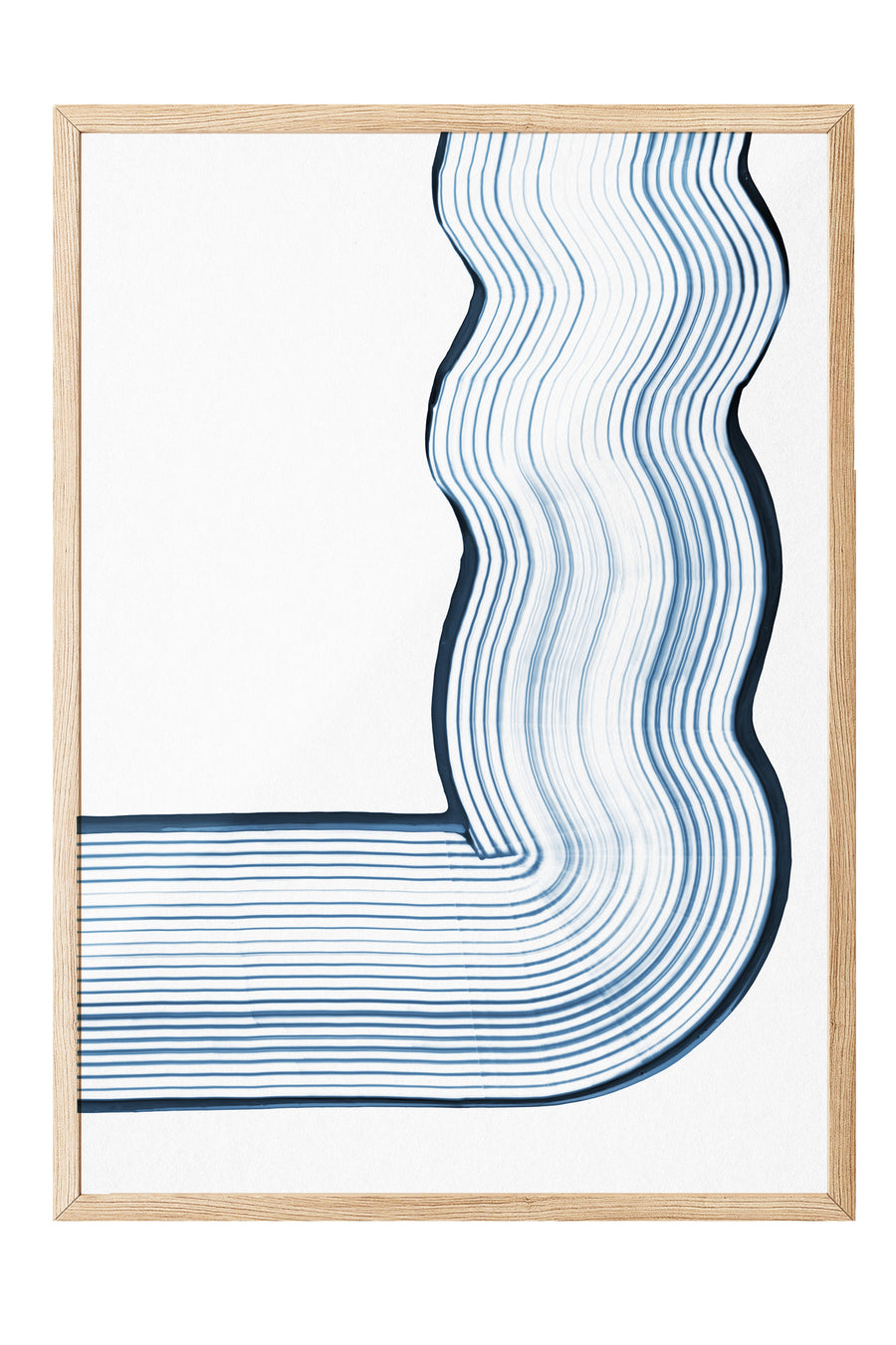 Mavi Dalgalı Çizgiler Minimalist Beyaz Poster – Ahşap Çerçeveli Tablo
