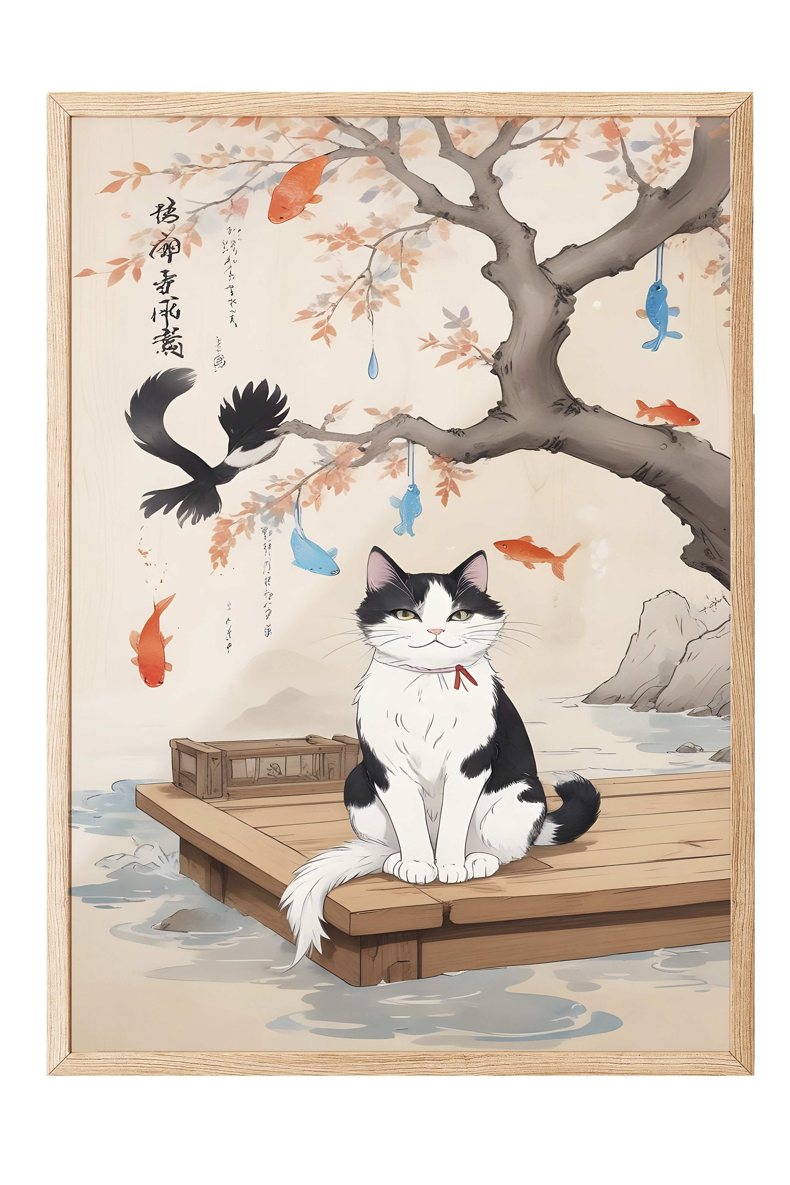 Ahşap Çerçeveli Tablo, Japanese Cats, Comfort Serisi Mutfak Ahşap Tablo, NO:109165