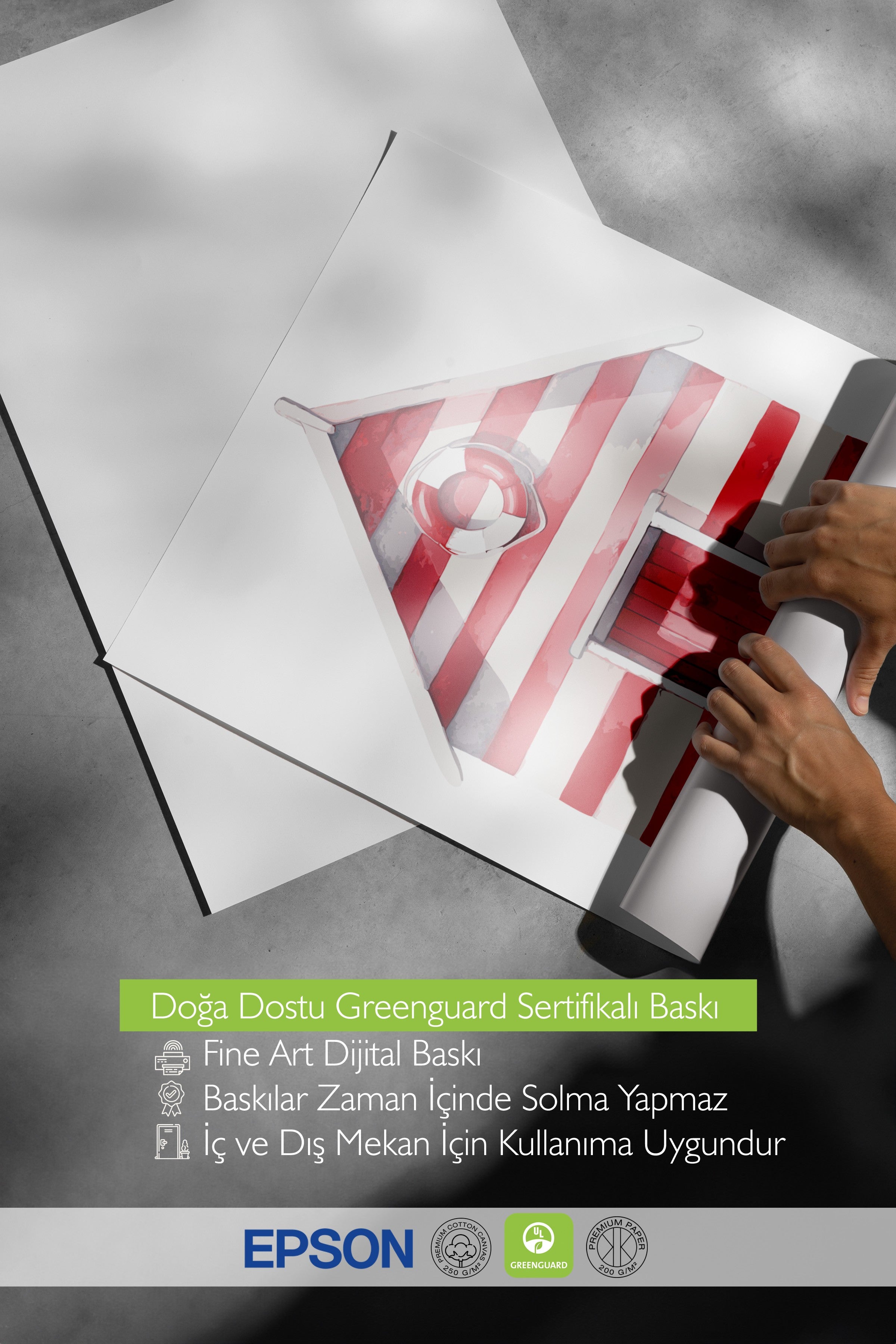 Ahşap Çerçeveli Tablo, Kulübe, Kapı, Can Simidi, sulu boya, Kırmızı, Beyaz Renk Poster, 2025 Yaz Seçkisi, NO:109869