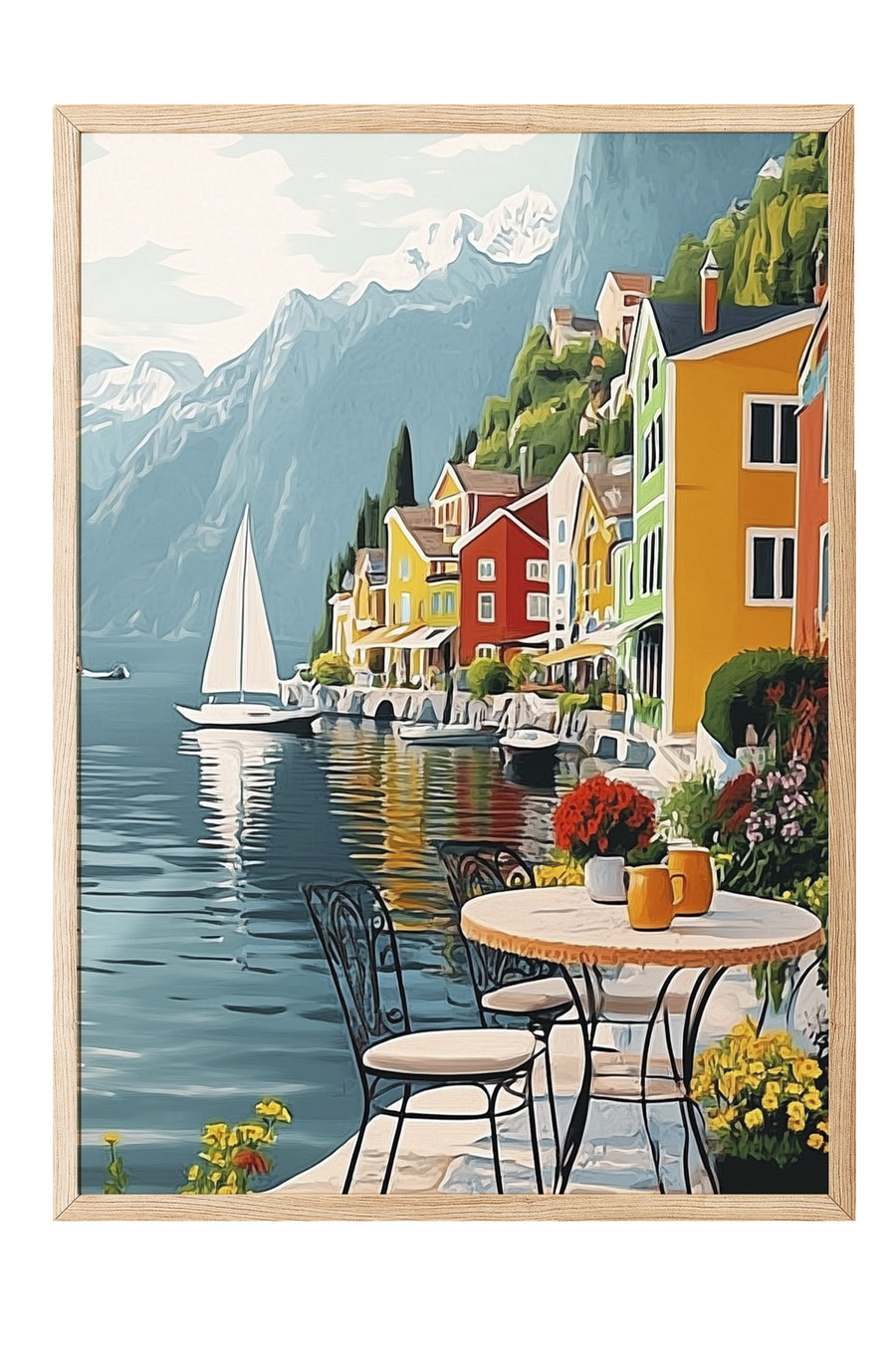 Liman Yanında Renkli Evler Poster Poster – Ahşap Çerçeveli Tablo
