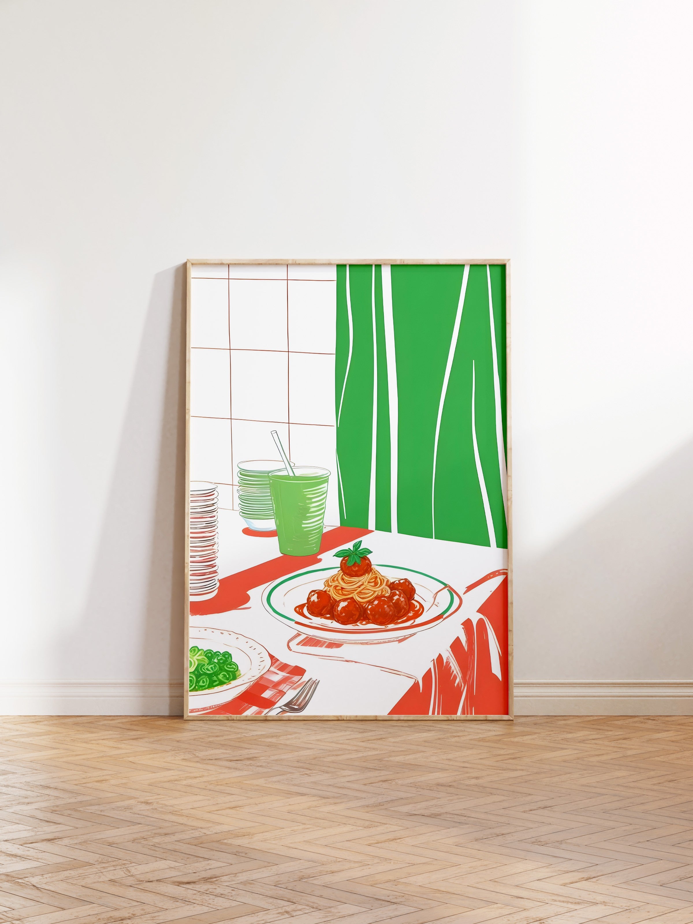 Ahşap Çerçeveli Tablo, Meatball Spaghetti, Comfort Serisi Mutfak Ahşap Tablo, NO:109110