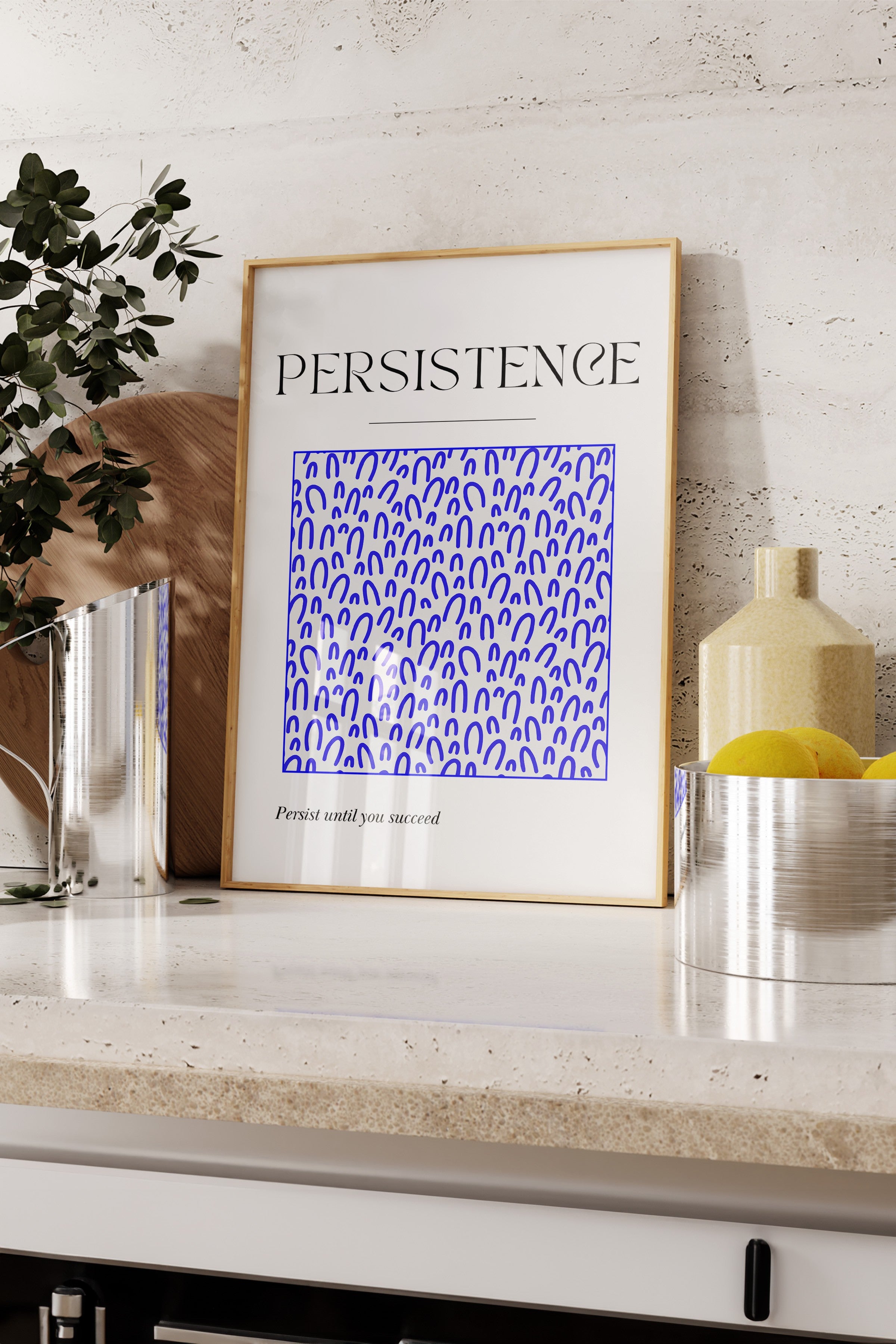 Ahşap Çerçeveli Tablo, Metin, Desen, Minimalist, Typography-Based, Beyaz, Mavi Renk Poster, 2025 Yaz Seçkisi, NO:109850