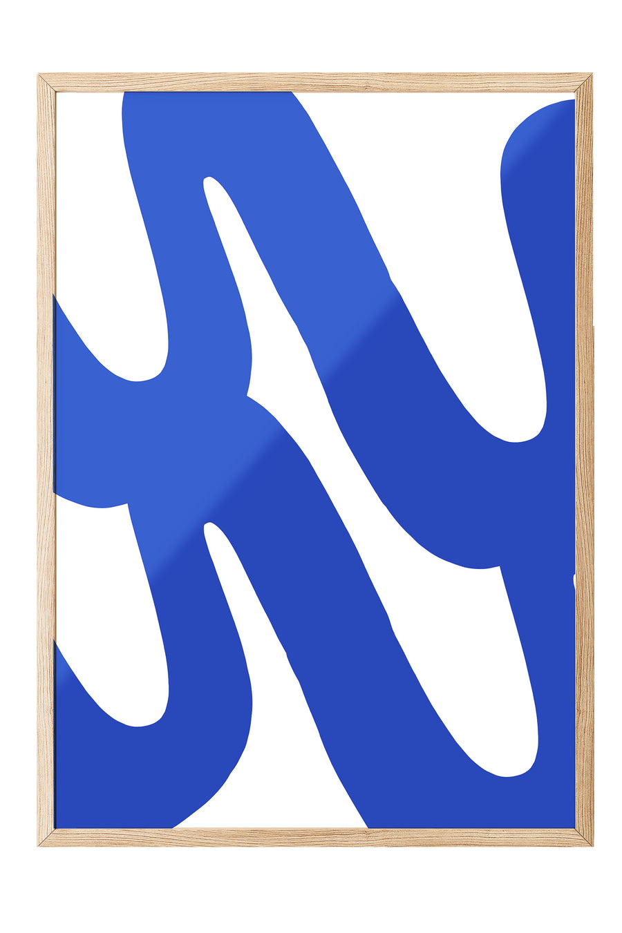 Mavi Akışkan Şekiller Minimalist Beyaz Poster – Ahşap Çerçeveli Tablo
