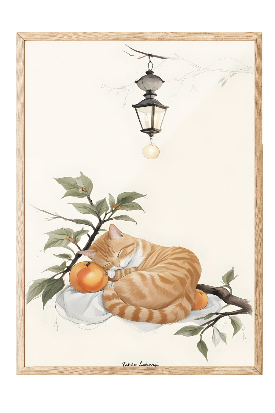 Ahşap Çerçeveli Tablo, Orange cat Sleeping With Orange, Comfort Serisi Mutfak Ahşap Tablo, NO:109166