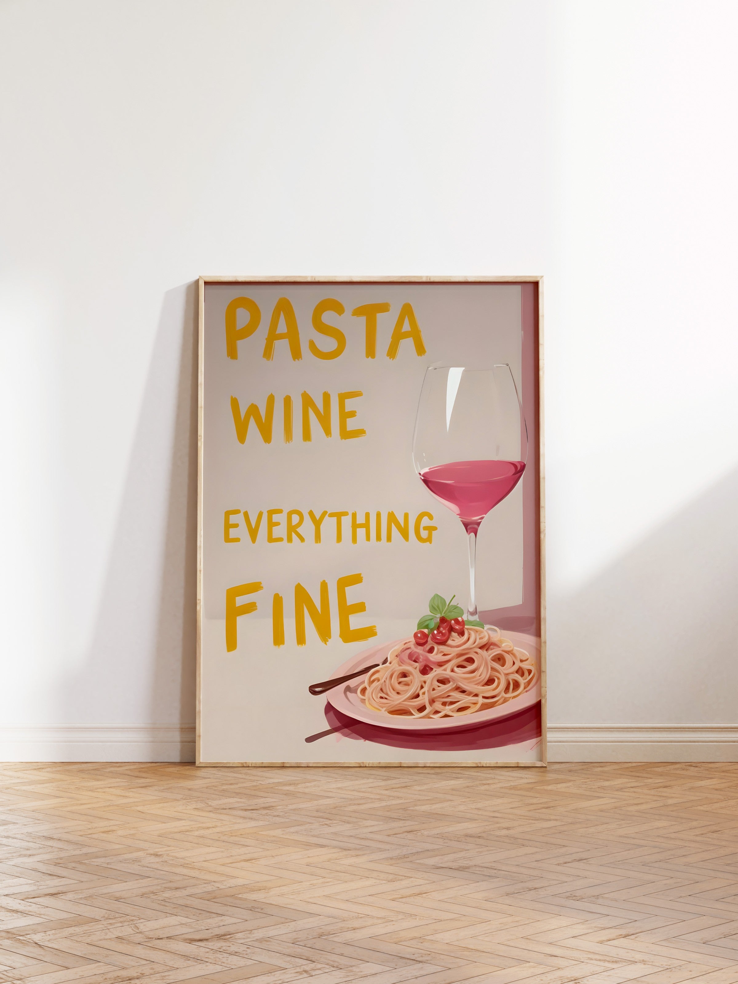 Ahşap Çerçeveli Tablo, Pasta Wine Everything Fine, Comfort Serisi Mutfak Ahşap Tablo, NO:109133