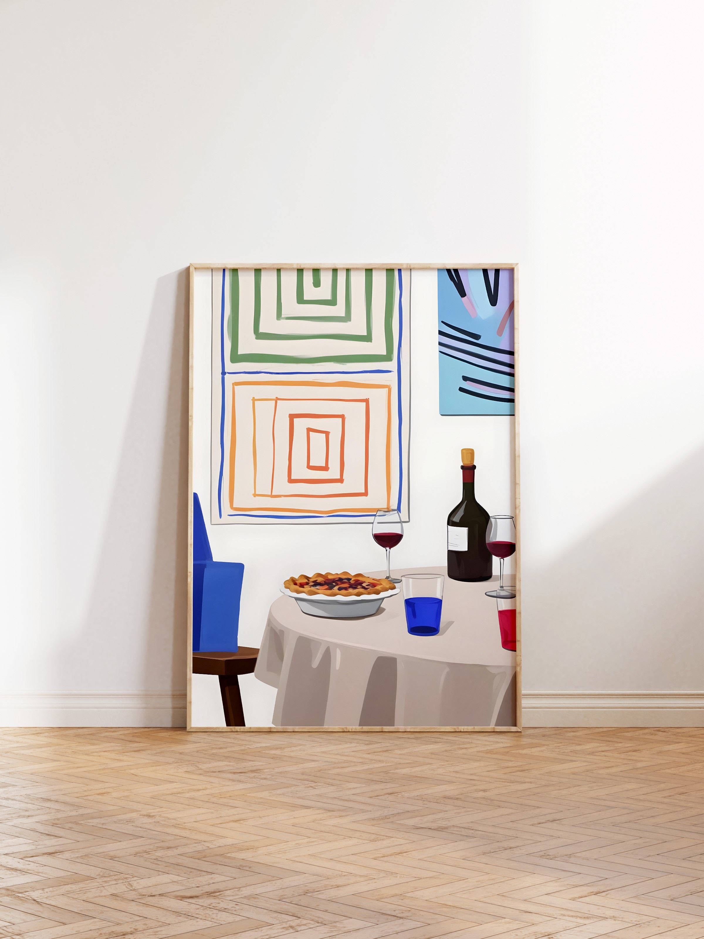 Ahşap Çerçeveli Tablo, Pie With Wine, Comfort Serisi Mutfak Ahşap Tablo, NO:109138