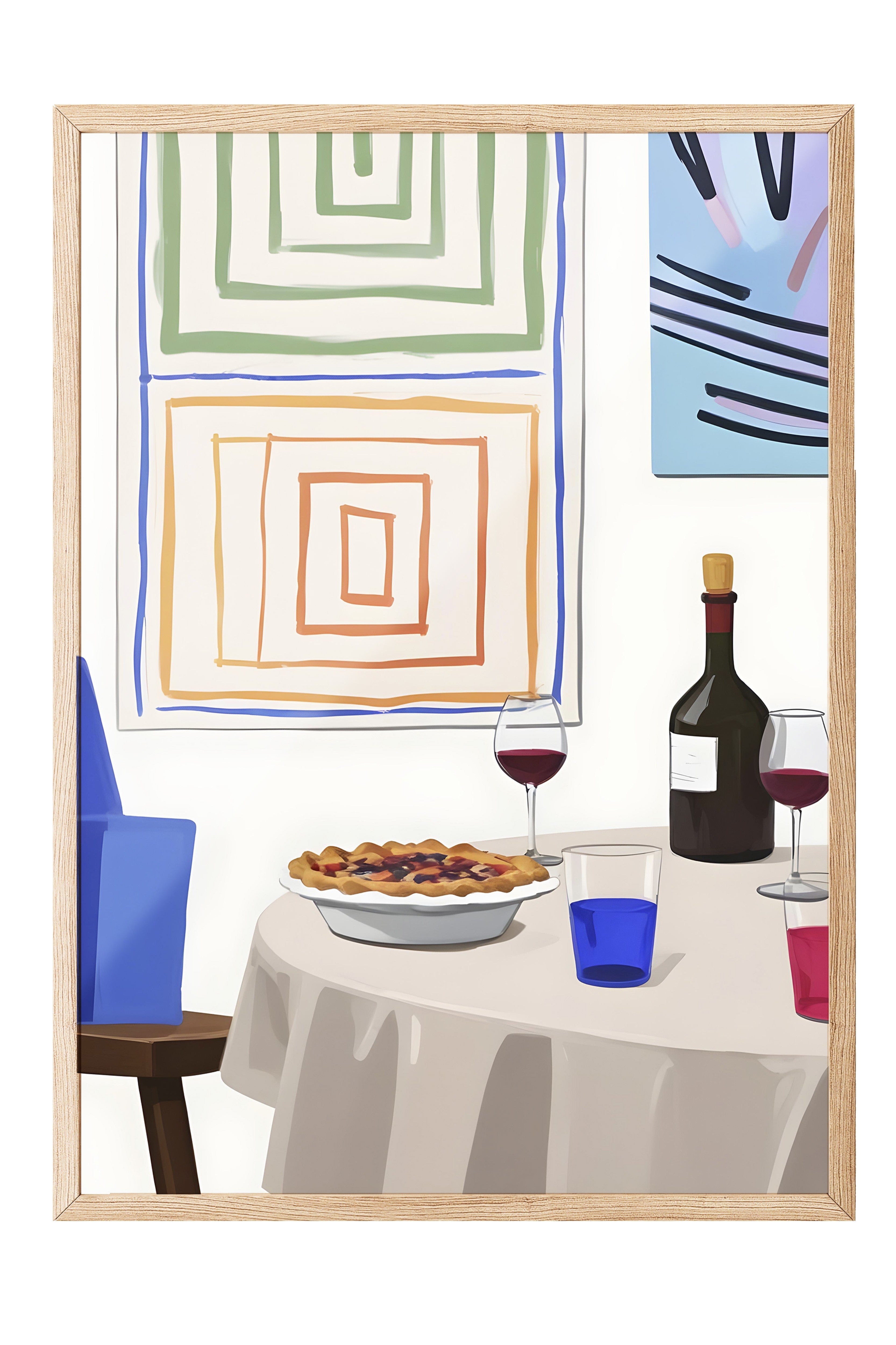 Ahşap Çerçeveli Tablo, Pie With Wine, Comfort Serisi Mutfak Ahşap Tablo, NO:109138