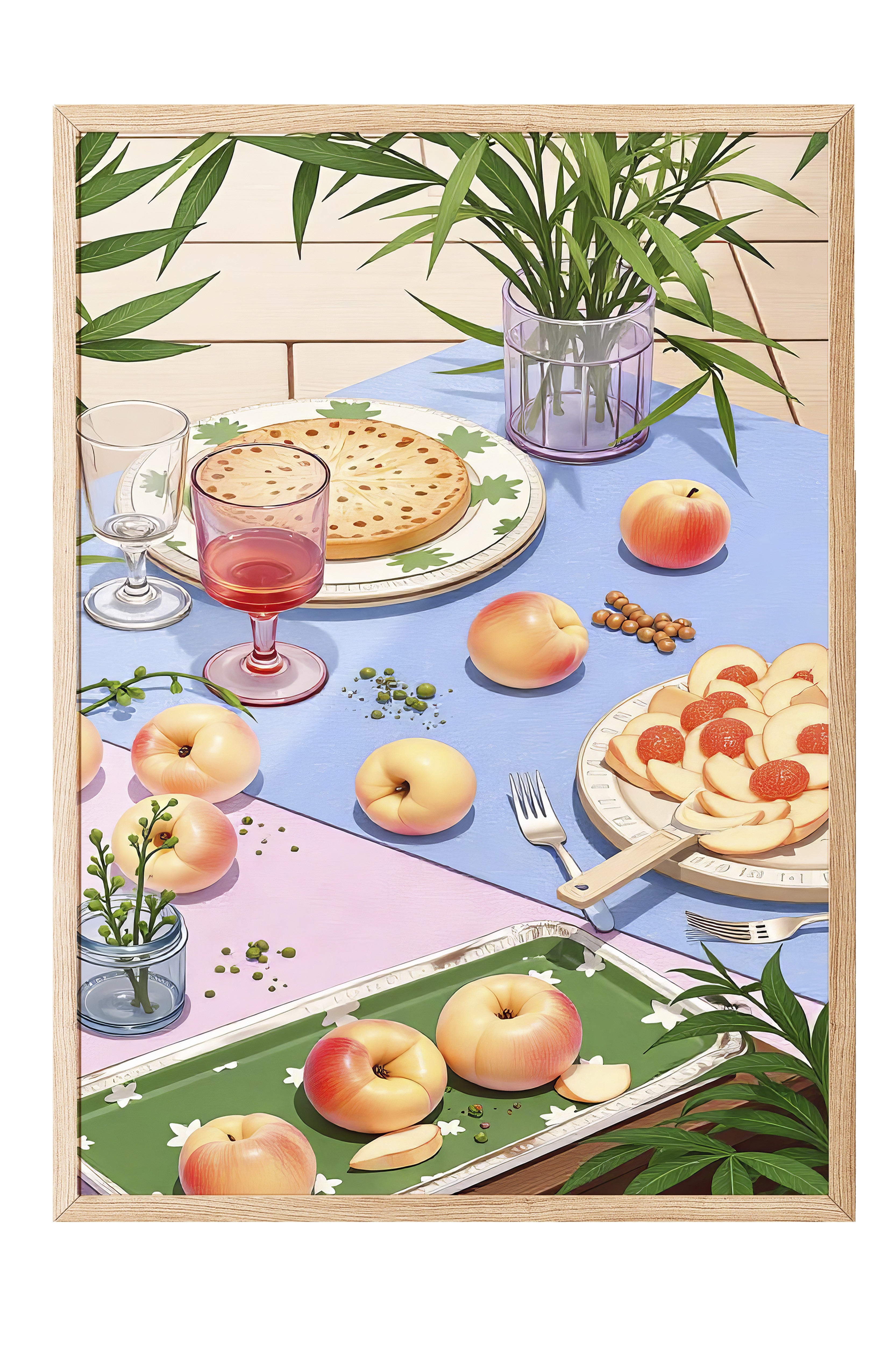 Ahşap Çerçeveli Tablo, Piknik, İllüstrasyon, Maximalist, sarı Renk Poster, 2025 Yaz Seçkisi, NO:109781