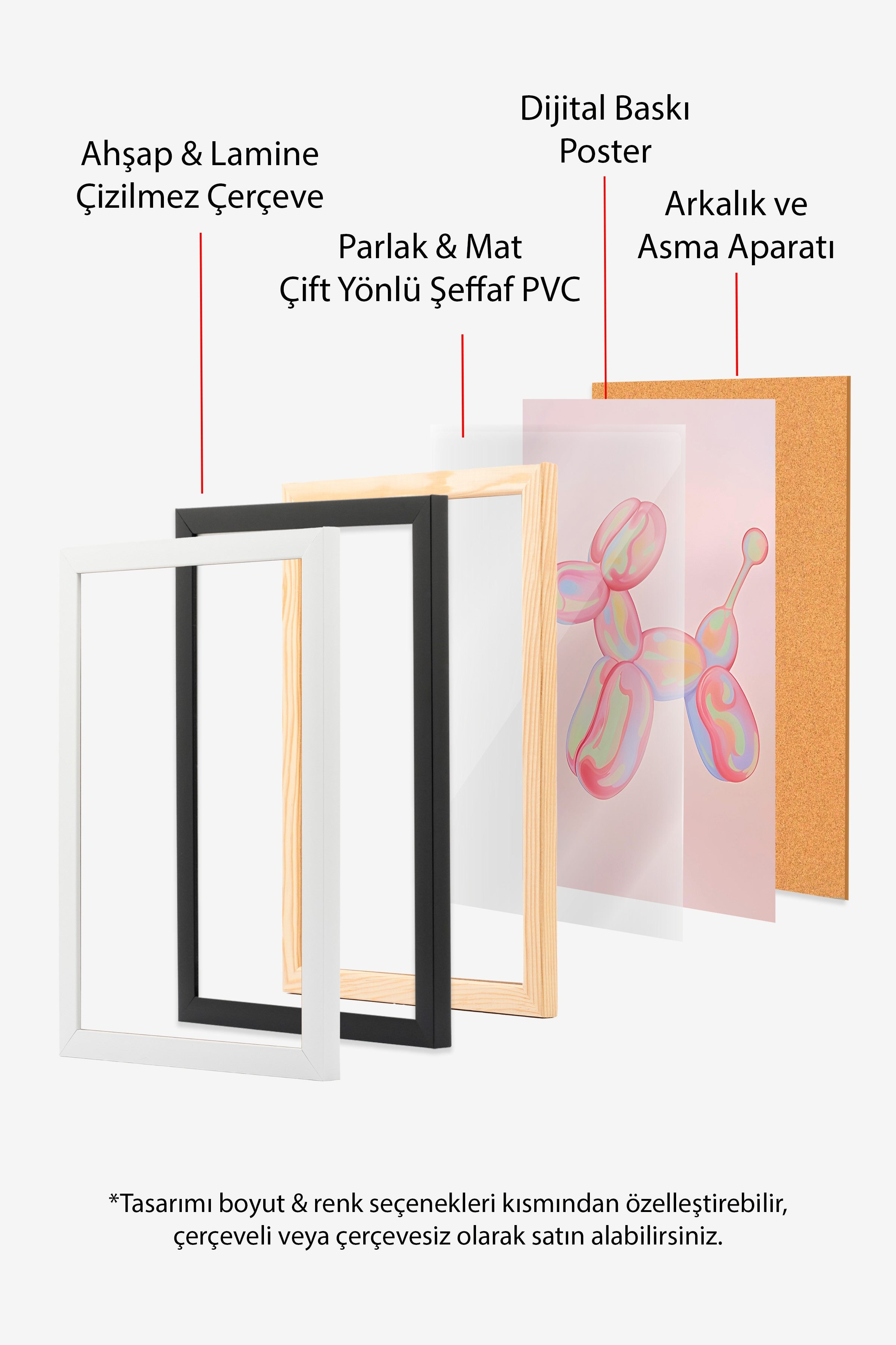 Ahşap Çerçeveli Tablo, Pink balloon dog, Comfort Serisi Poster ve Ahşap Tablo, NO:108945