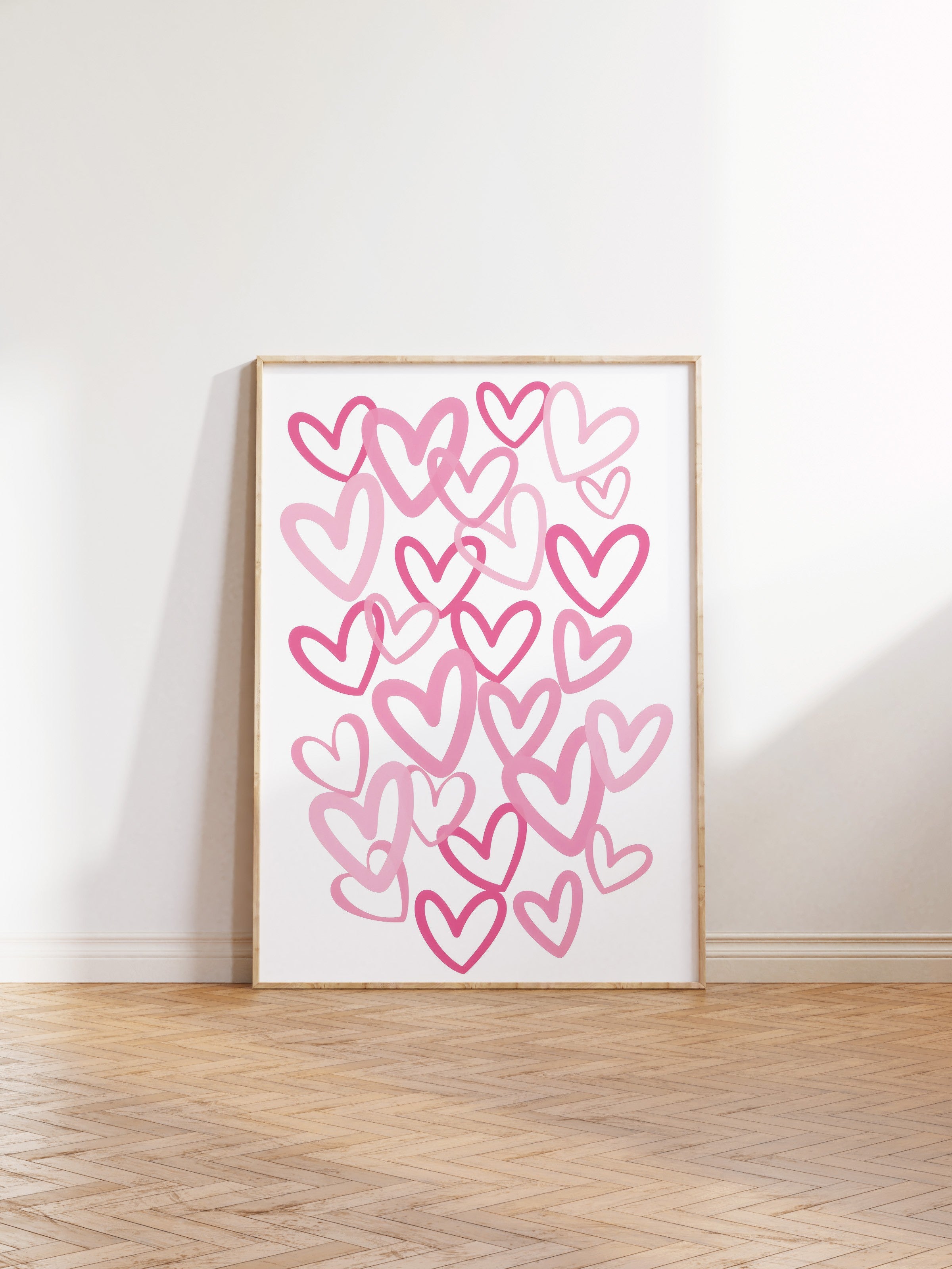 Ahşap Çerçeveli Tablo, Pink Hearts, Comfort Serisi Poster ve Ahşap Tablo, NO:108944