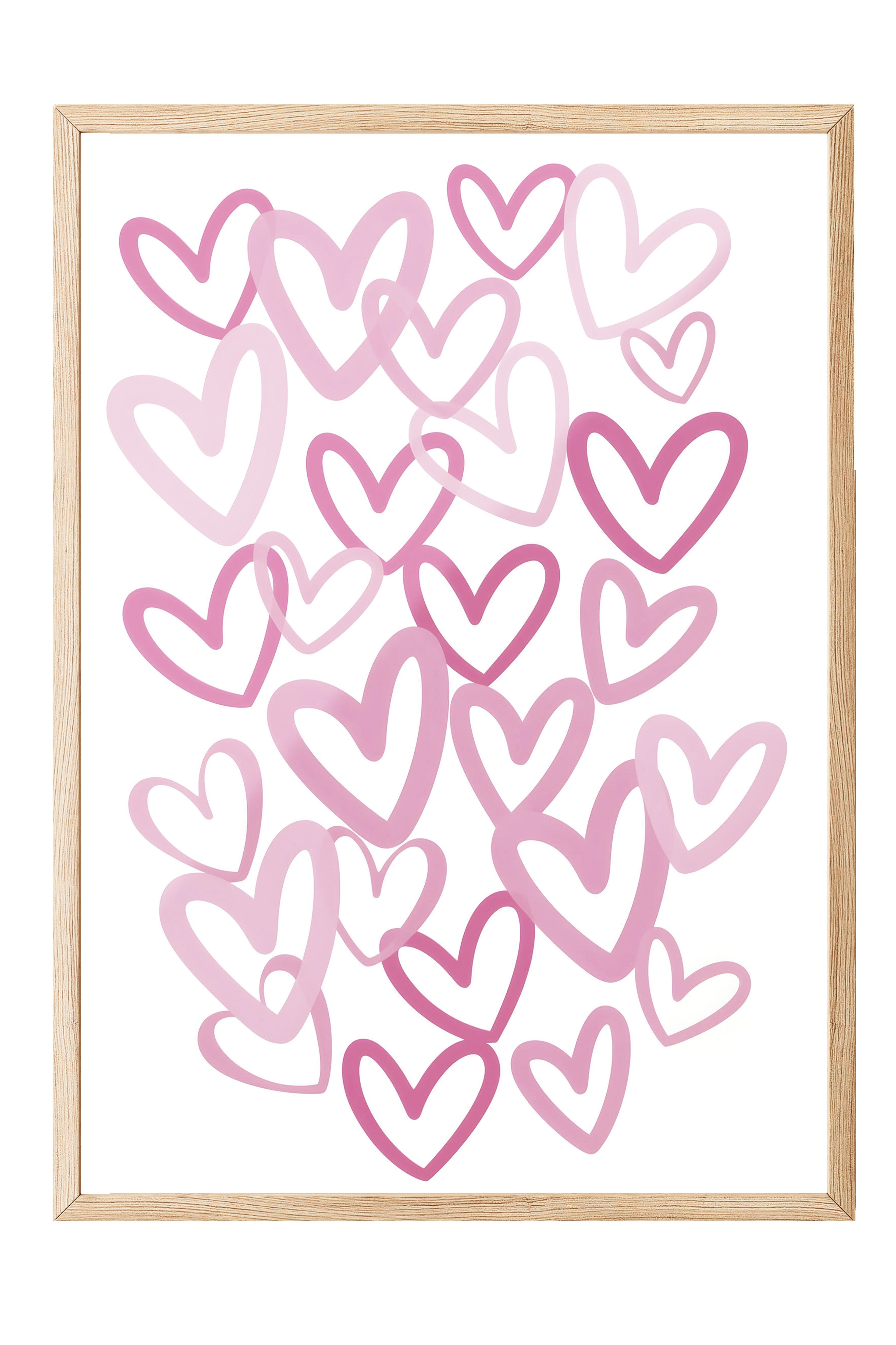 Ahşap Çerçeveli Tablo, Pink Hearts, Comfort Serisi Poster ve Ahşap Tablo, NO:108944