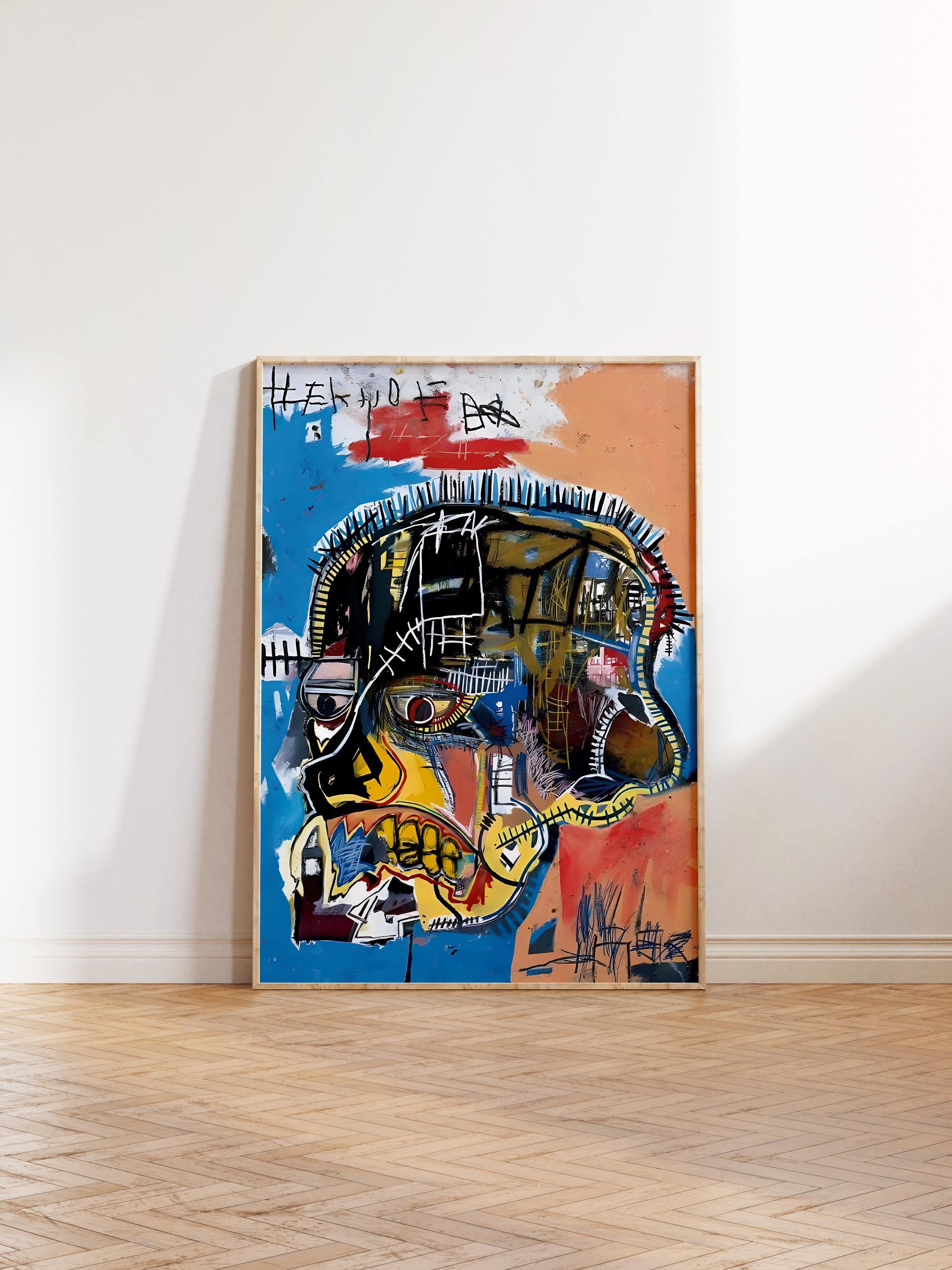 Ahşap Çerçeveli Tablo, Poster ve Çerçeve Seti, Basquiat Skull Comfort Serisi NO:108692