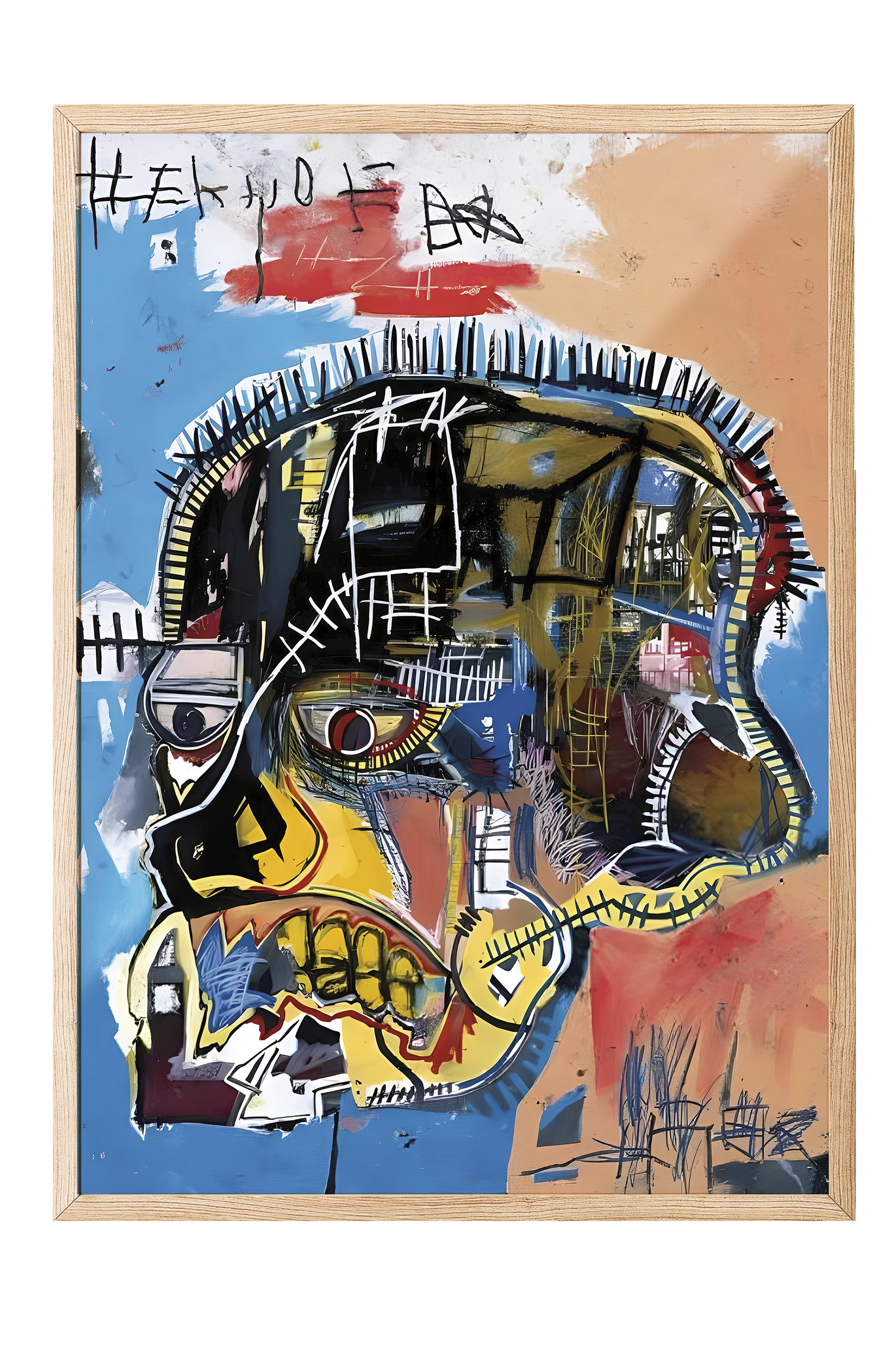 Ahşap Çerçeveli Tablo, Poster ve Çerçeve Seti, Basquiat Skull Comfort Serisi NO:108692