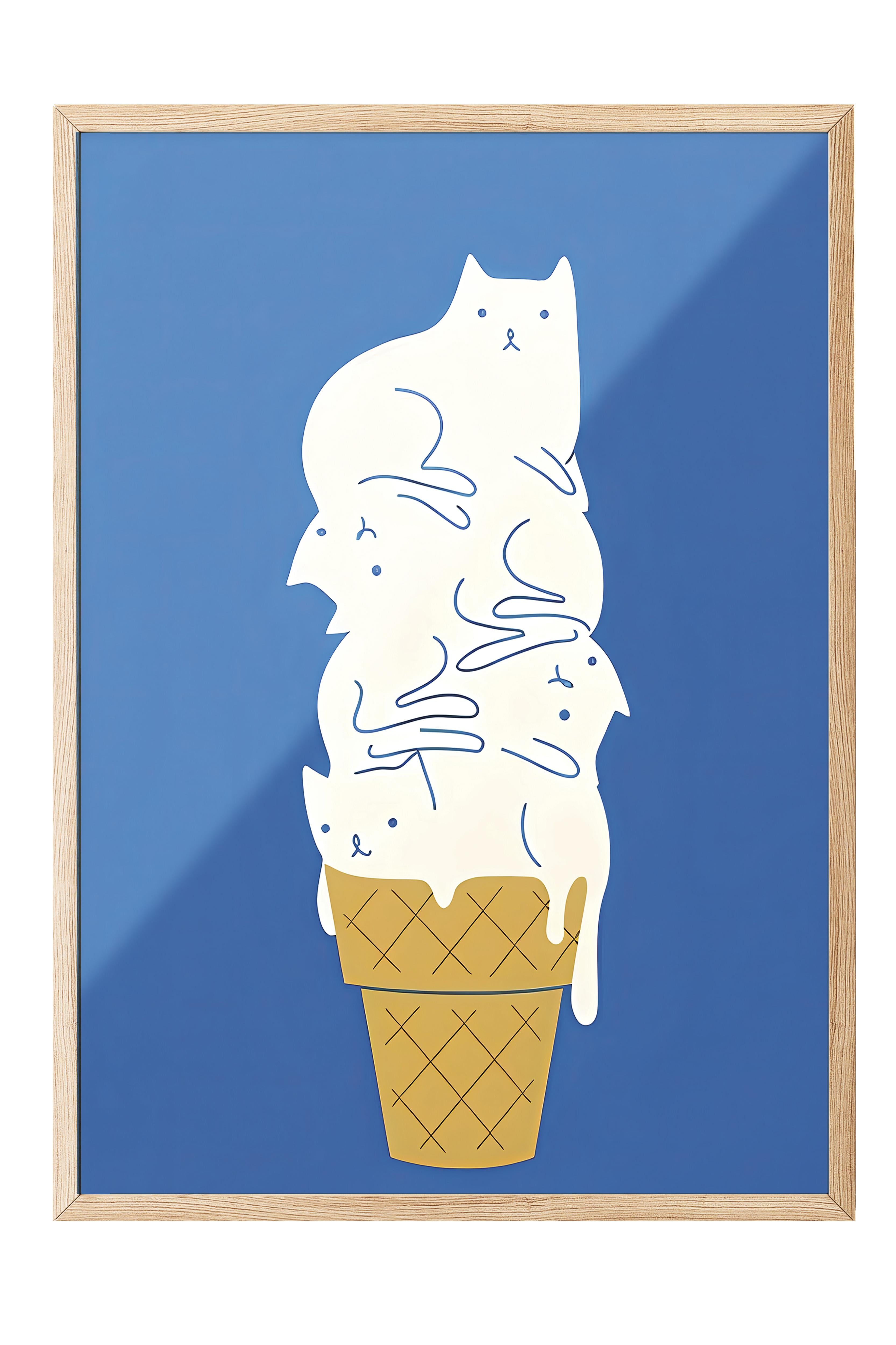 Ahşap Çerçeveli Tablo, Poster ve Çerçeve Seti, Cats Ice Cream Comfort Serisi NO:108731