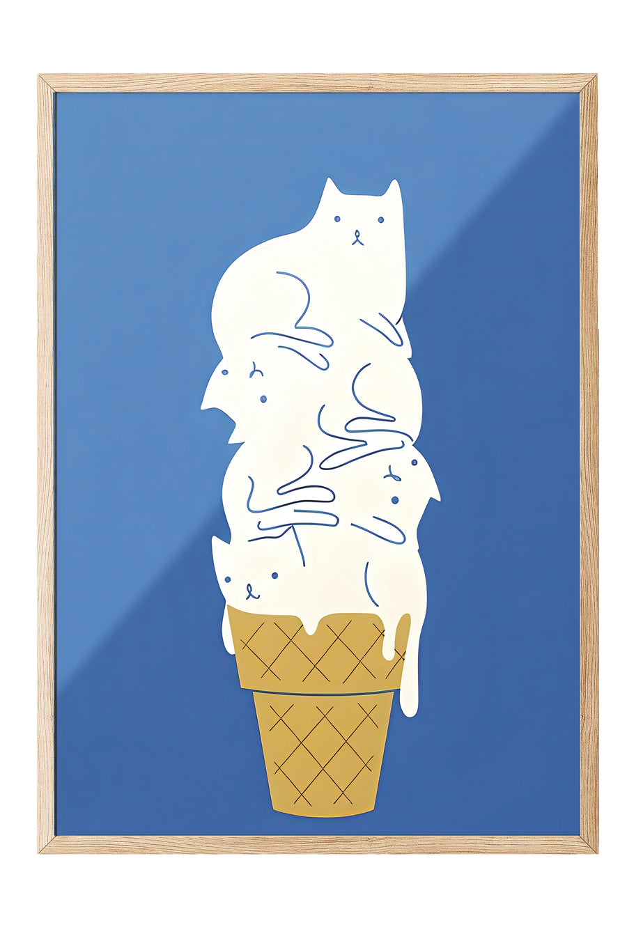 Ahşap Çerçeveli Tablo, Poster ve Çerçeve Seti, Cats Ice Cream Comfort Serisi NO:108731