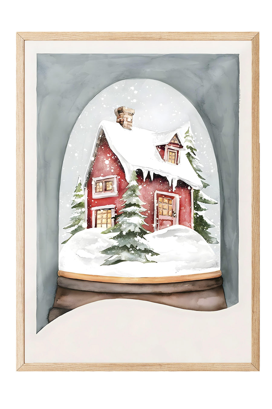 Kar Manzaralı Kış Evi Yılbaşı Poster – Ahşap Çerçeveli Tablo