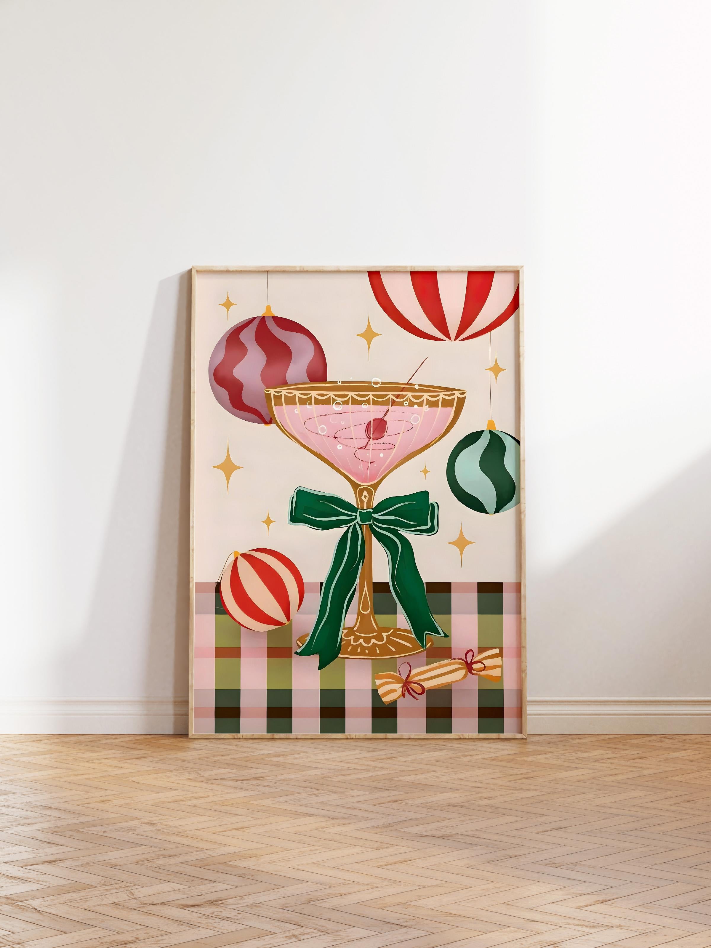 Ahşap Çerçeveli Tablo, Yılbaşı Poster, Yılbaşı Dekoru,Festive Cocktail Comfort Serisi NO:108676