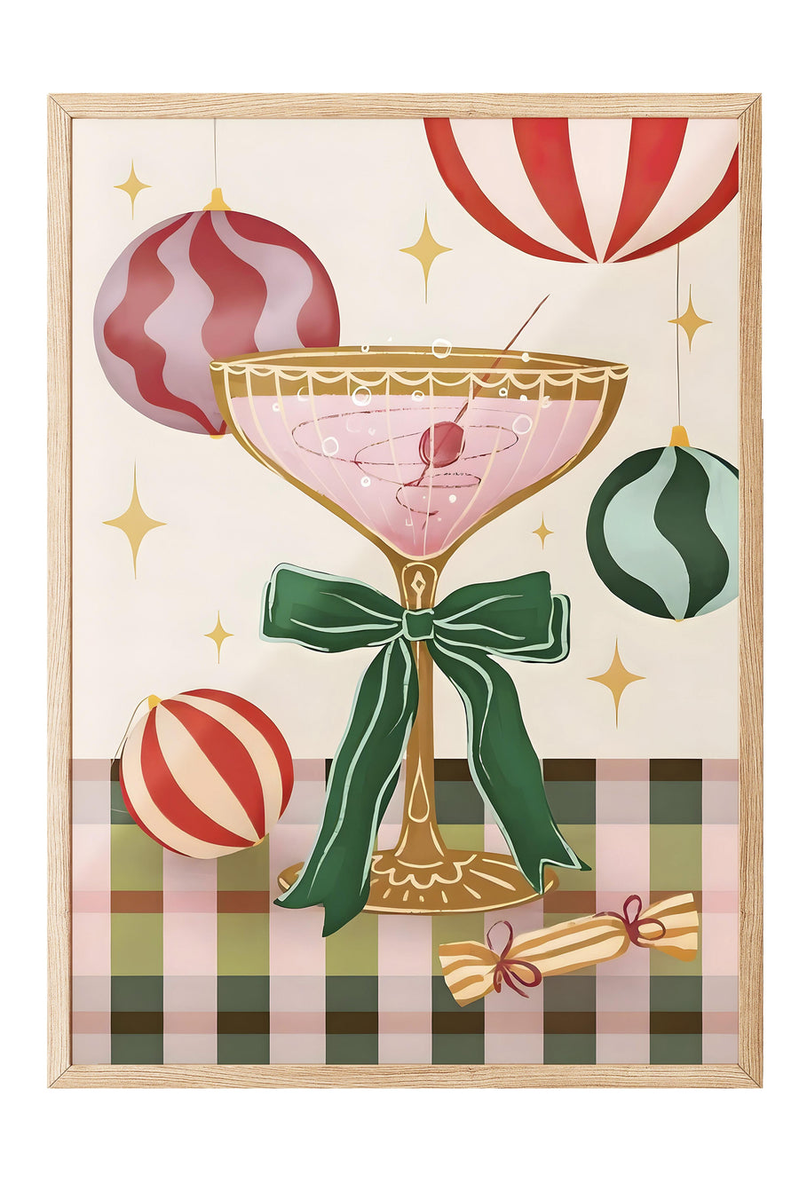 Ahşap Çerçeveli Tablo, Yılbaşı Poster, Yılbaşı Dekoru,Festive Cocktail Comfort Serisi NO:108676