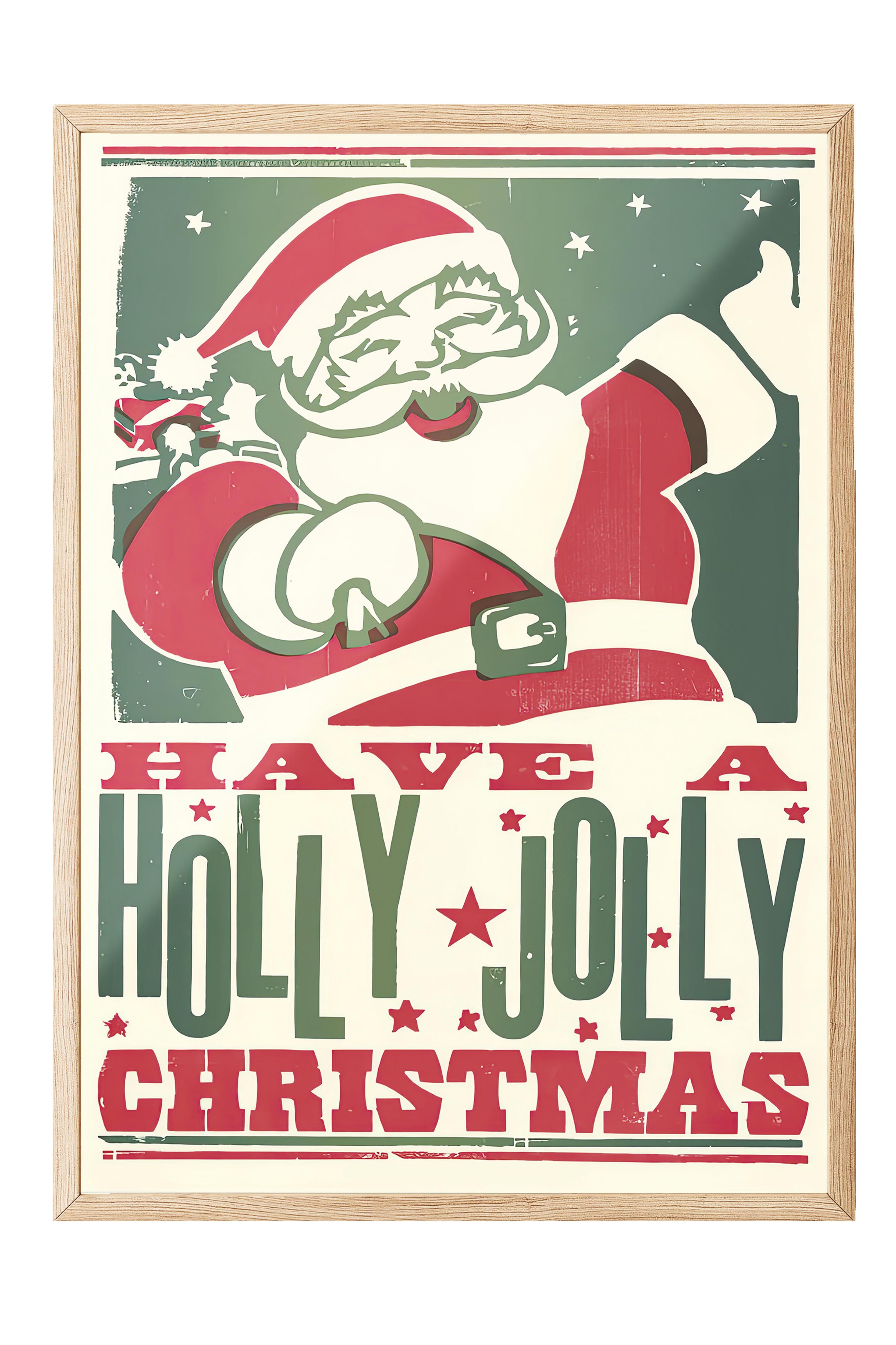 Ahşap Çerçeveli Tablo, Çerçeveli Yılbaşı Poster, Holly Jolly Christmas Comfort Serisi NO:108683