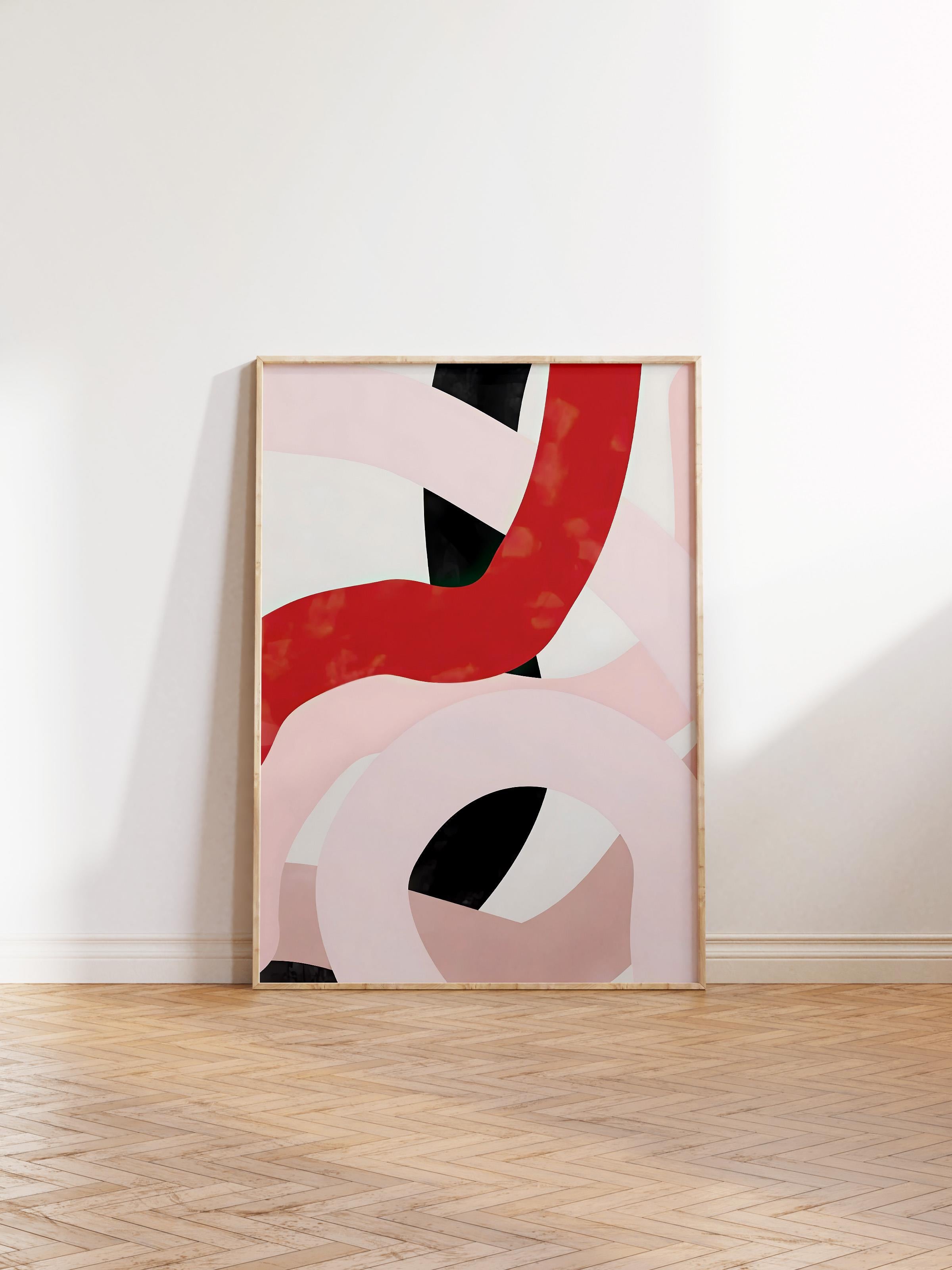Ahşap Çerçeveli Tablo, Poster ve Çerçeve Seti, Pink And Red Brush Strokes Comfort Serisi NO:108706