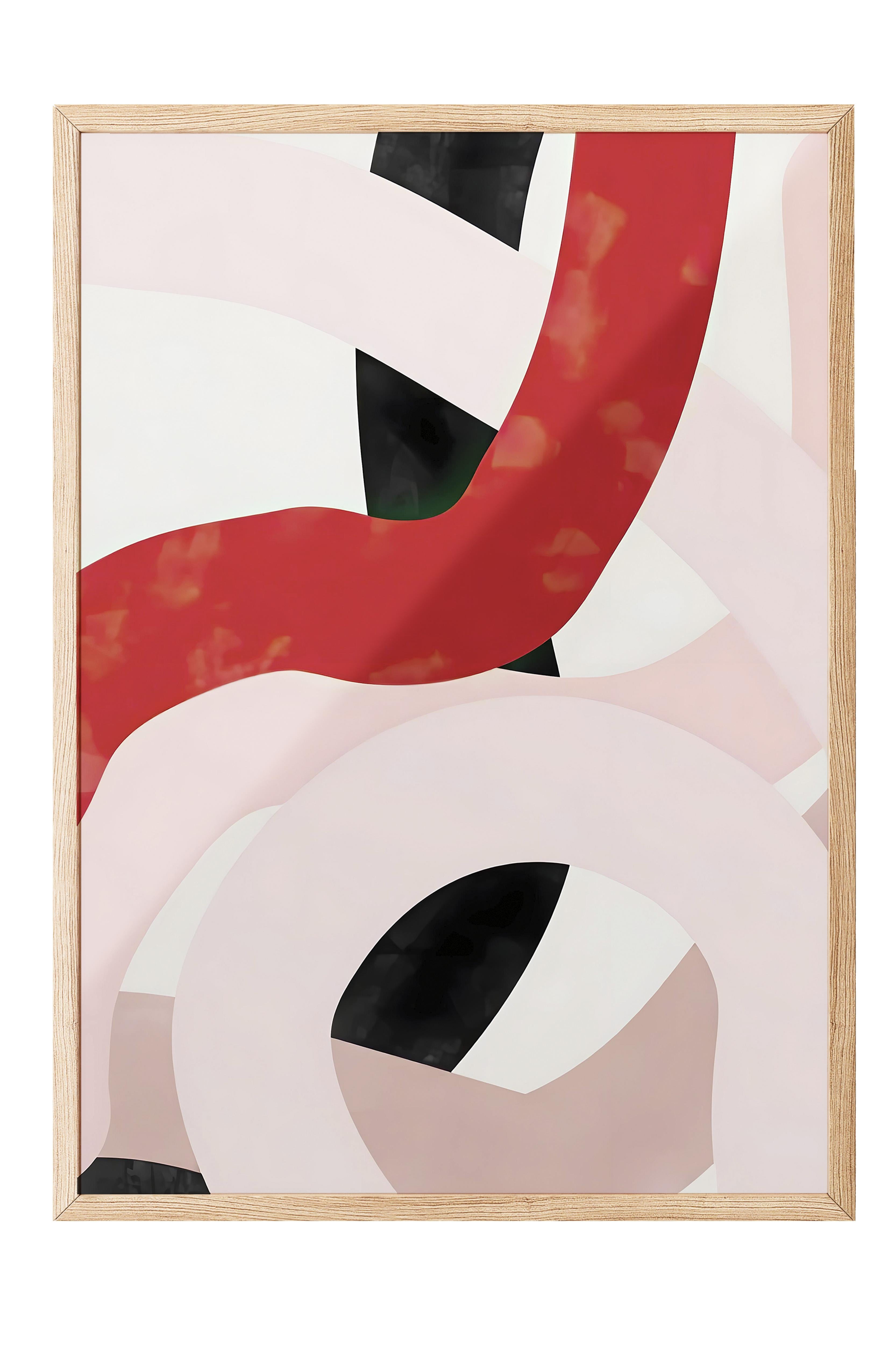 Ahşap Çerçeveli Tablo, Poster ve Çerçeve Seti, Pink And Red Brush Strokes Comfort Serisi NO:108706