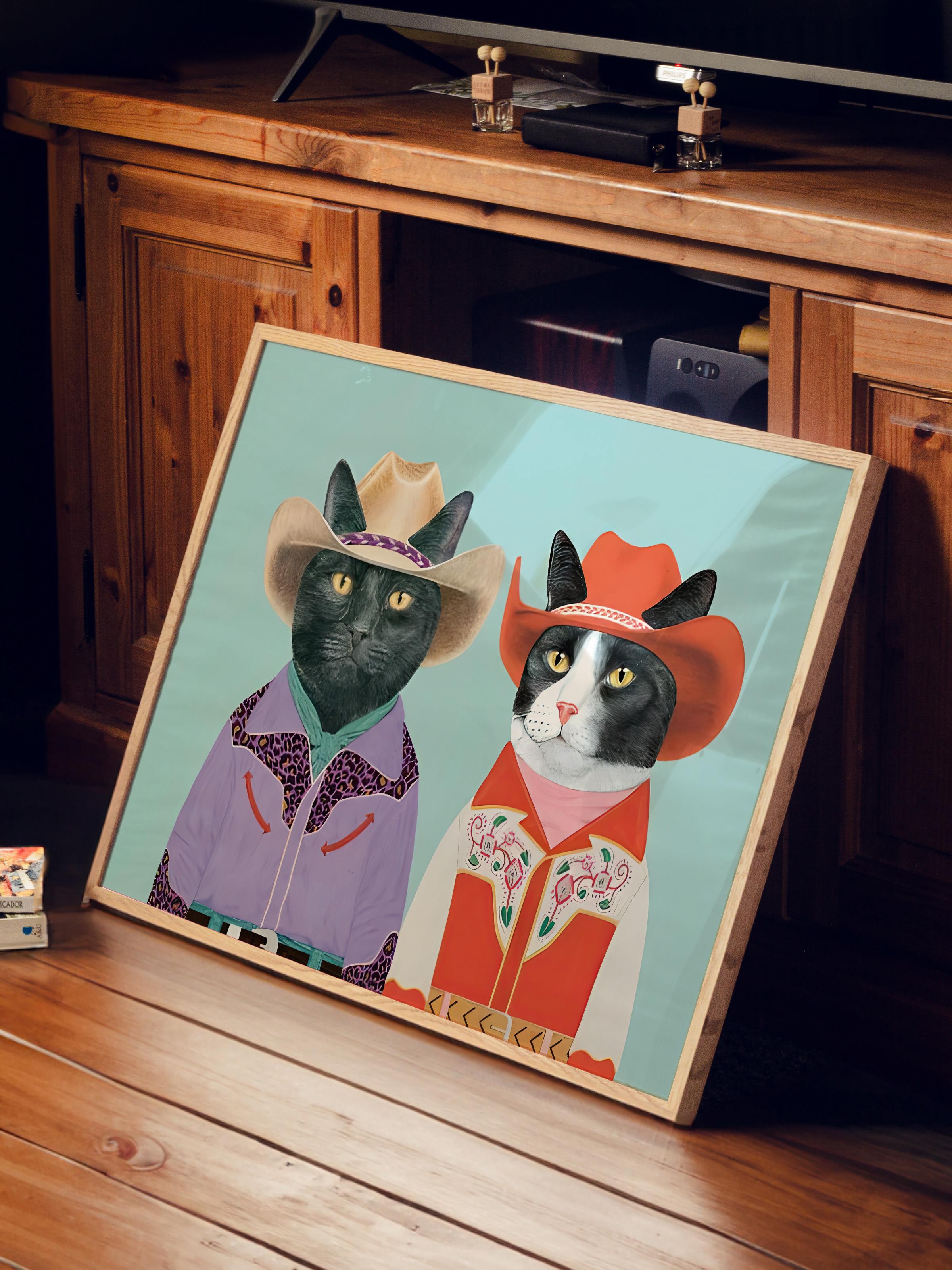 Ahşap Çerçeveli Tablo, Poster ve Çerçeve Seti, Rodeo Cats Art Comfort Serisi NO:108730