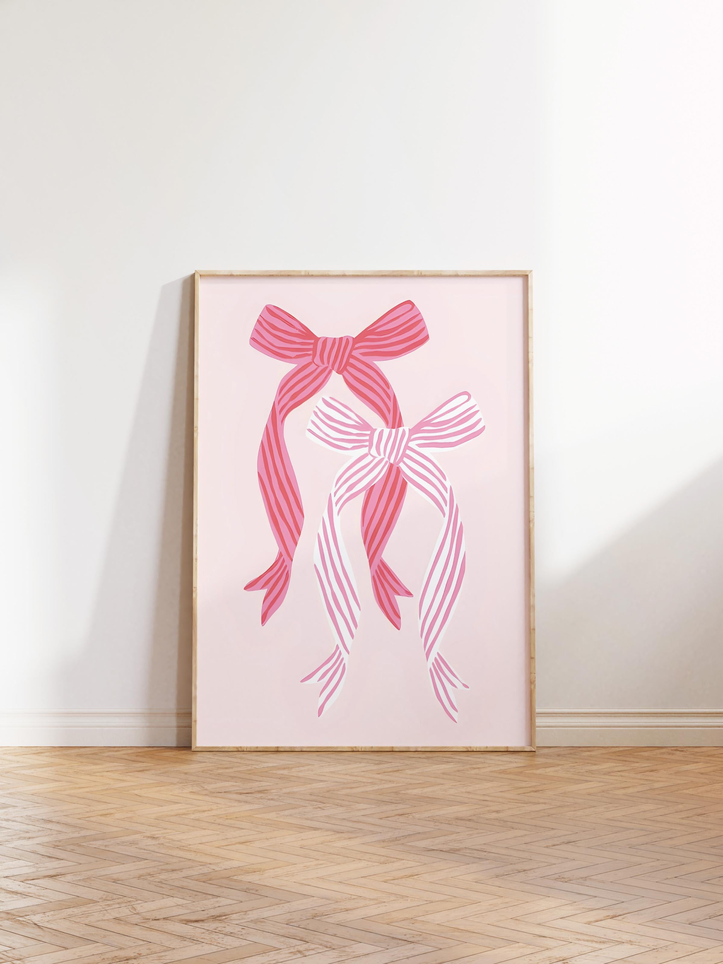 Ahşap Çerçeveli Tablo, Poster ve Çerçeve Seti, Striped Bows in Pinks Comfort Serisi NO:108727