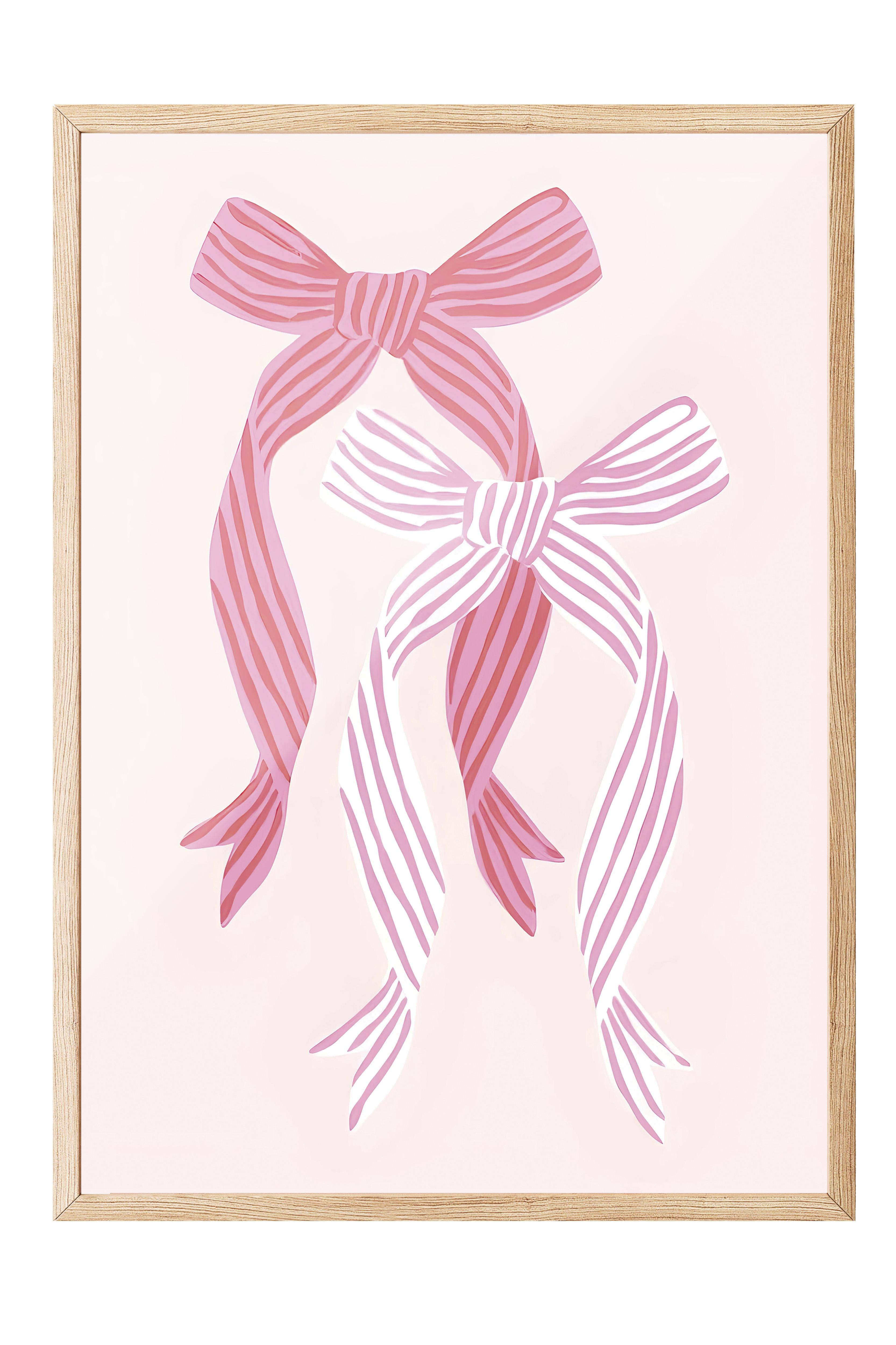 Ahşap Çerçeveli Tablo, Poster ve Çerçeve Seti, Striped Bows in Pinks Comfort Serisi NO:108727