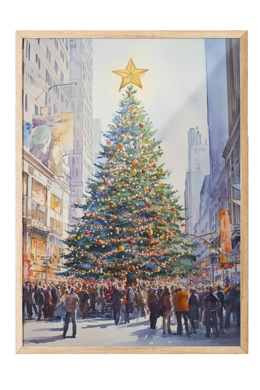 Noel Ağacı ve Kalabalık Yılbaşı Poster – Ahşap Çerçeveli Tablo
