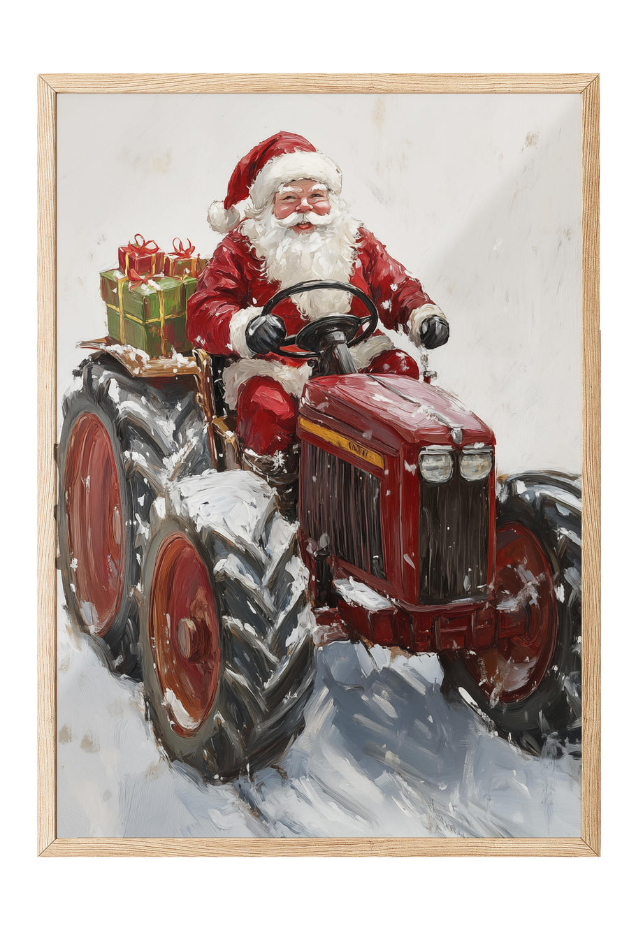 Noel Baba Traktör Kullanıyor Yılbaşı Poster – Ahşap Çerçeveli Tablo