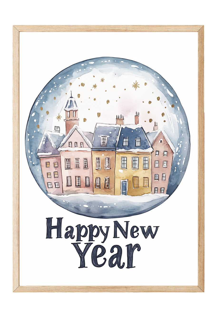 Happy New Year Yılbaşı Poster – Ahşap Çerçeveli Tablo