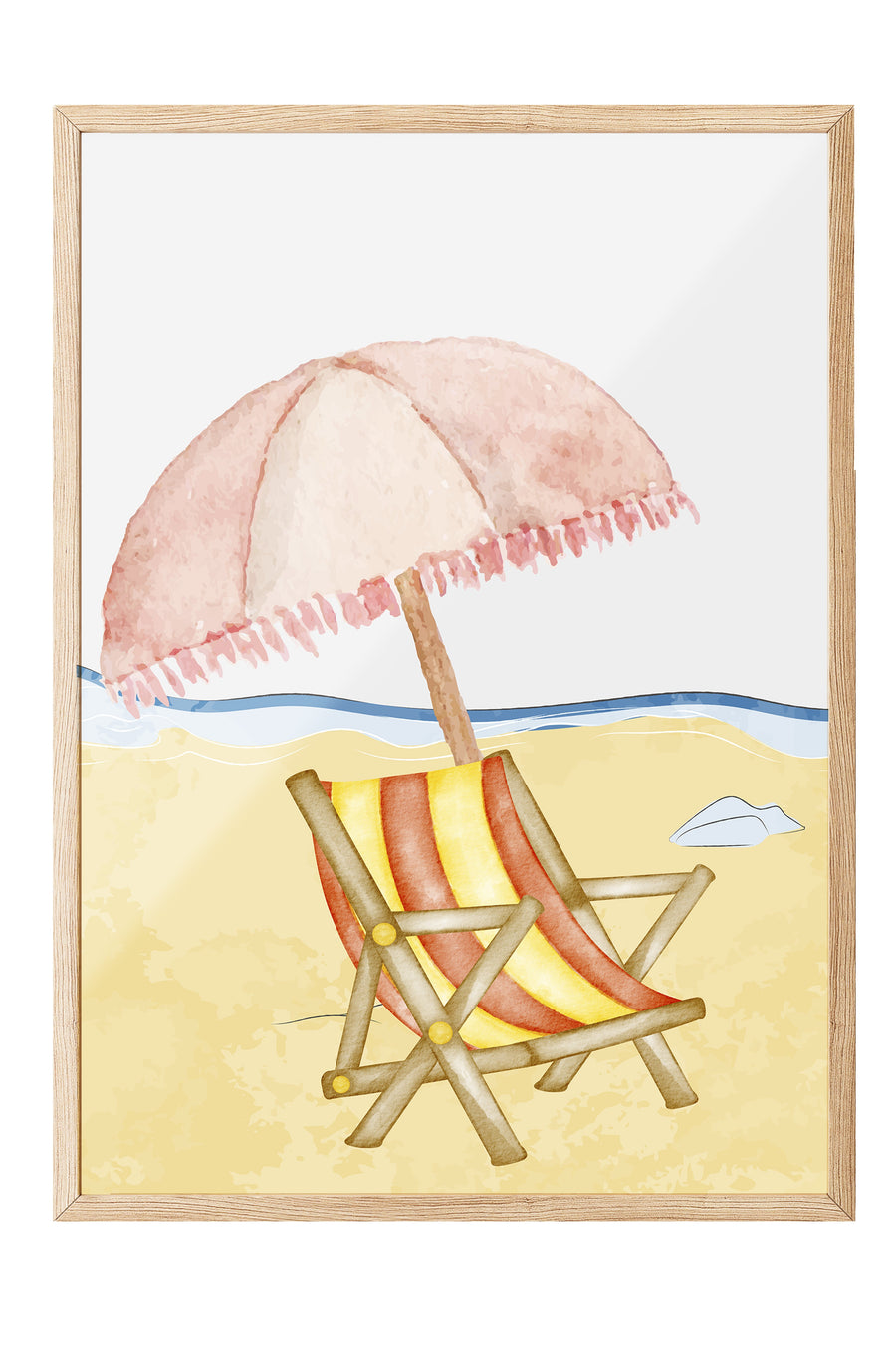 Sahil Hamağı ve Şemsiye Poster Poster – Ahşap Çerçeveli Tablo