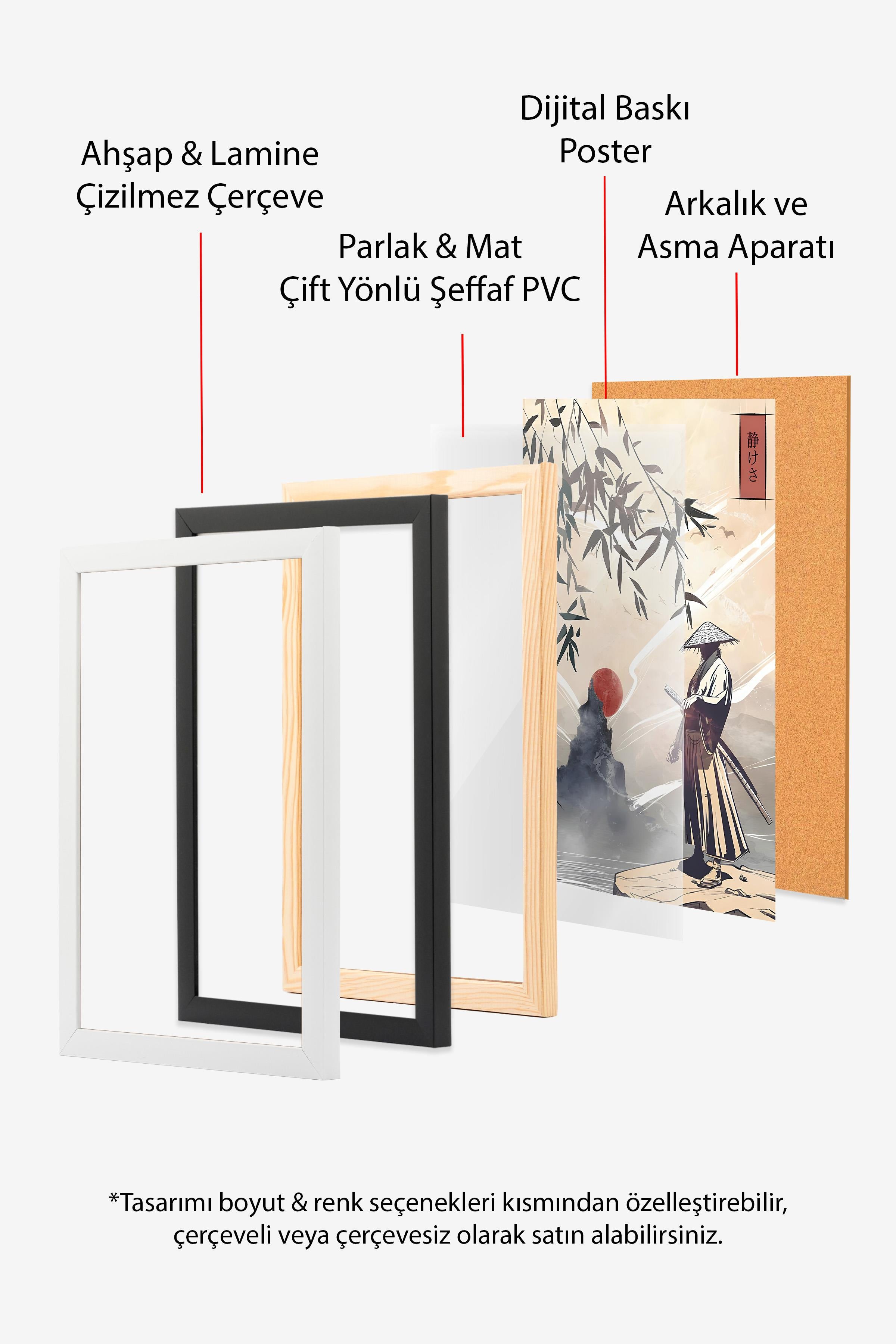 Ahşap Çerçeveli Tablo Seti, Hokusai Duvar Tablosu, 3 Adet Poster Seti, No:300742
