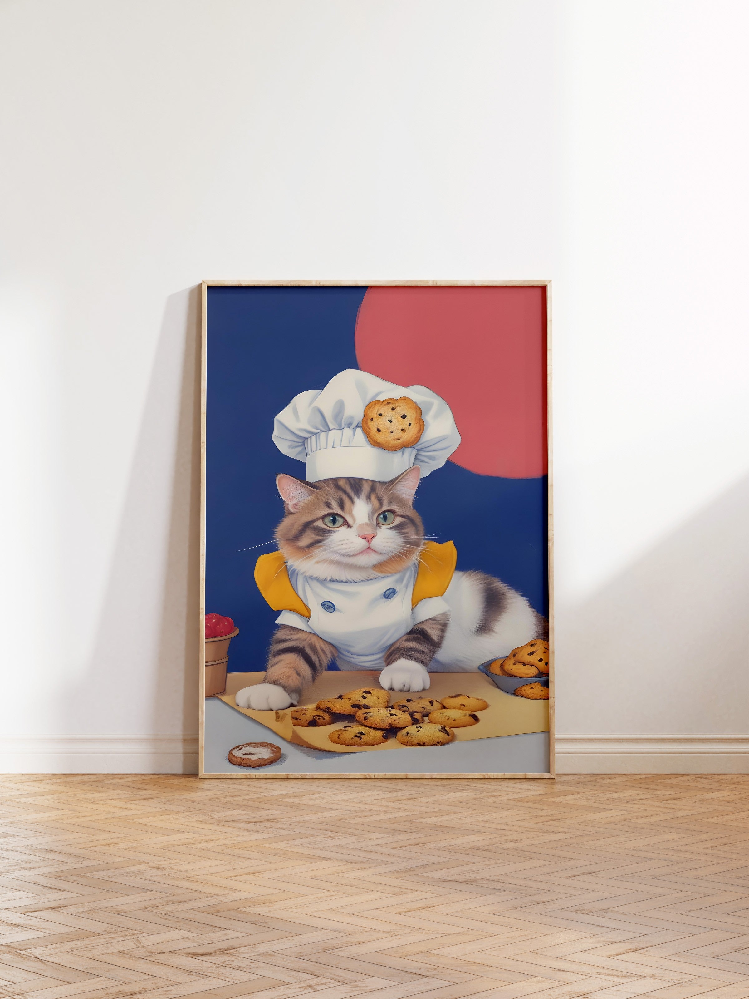 Ahşap Çerçeveli Tablo, The Chef Cat of Cookies, Comfort Serisi Mutfak Ahşap Tablo, NO:109104
