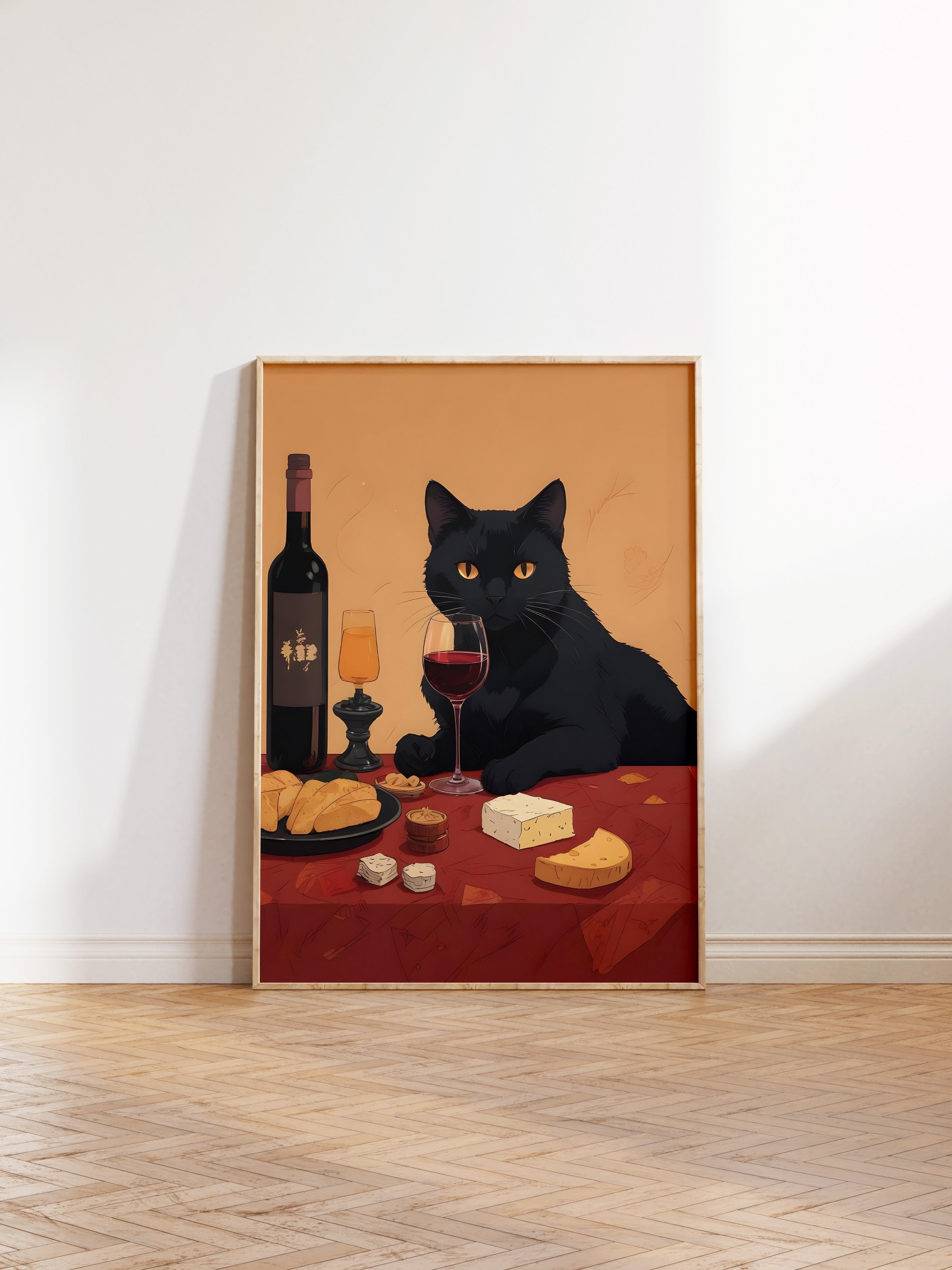 Ahşap Çerçeveli Tablo, Wine & Cat, Comfort Serisi Mutfak Ahşap Tablo, NO:109060