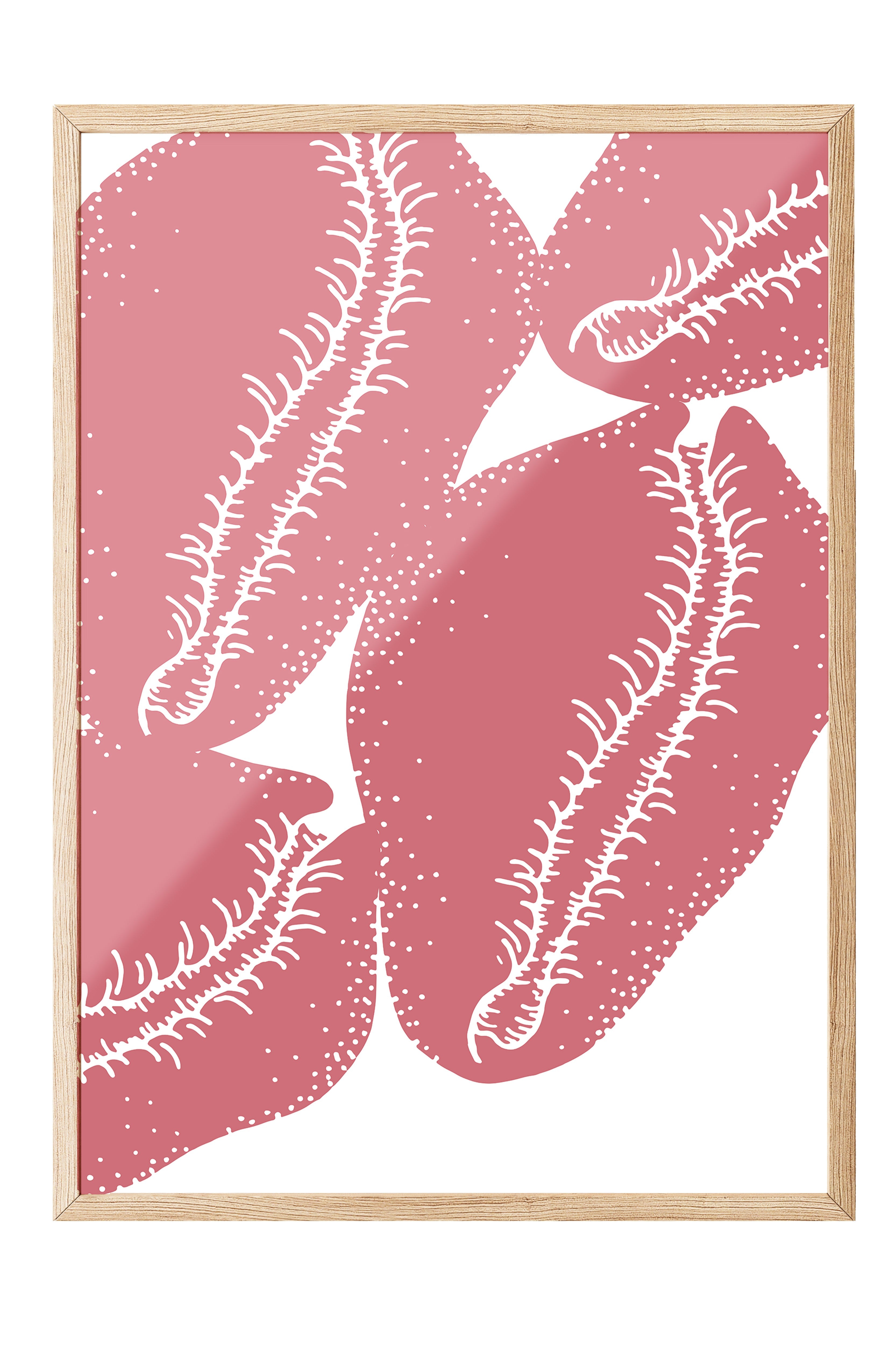 Ahşap Çerçeveli Tablo, Yapraklar, illüstrasyon, Pembe, Beyaz Renk Poster, 2025 Yaz Seçkisi, NO:109847