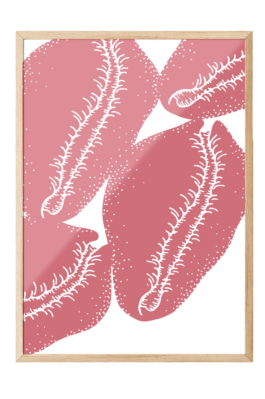 Ahşap Çerçeveli Tablo, Yapraklar, illüstrasyon, Pembe, Beyaz Renk Poster, 2025 Yaz Seçkisi, NO:109847