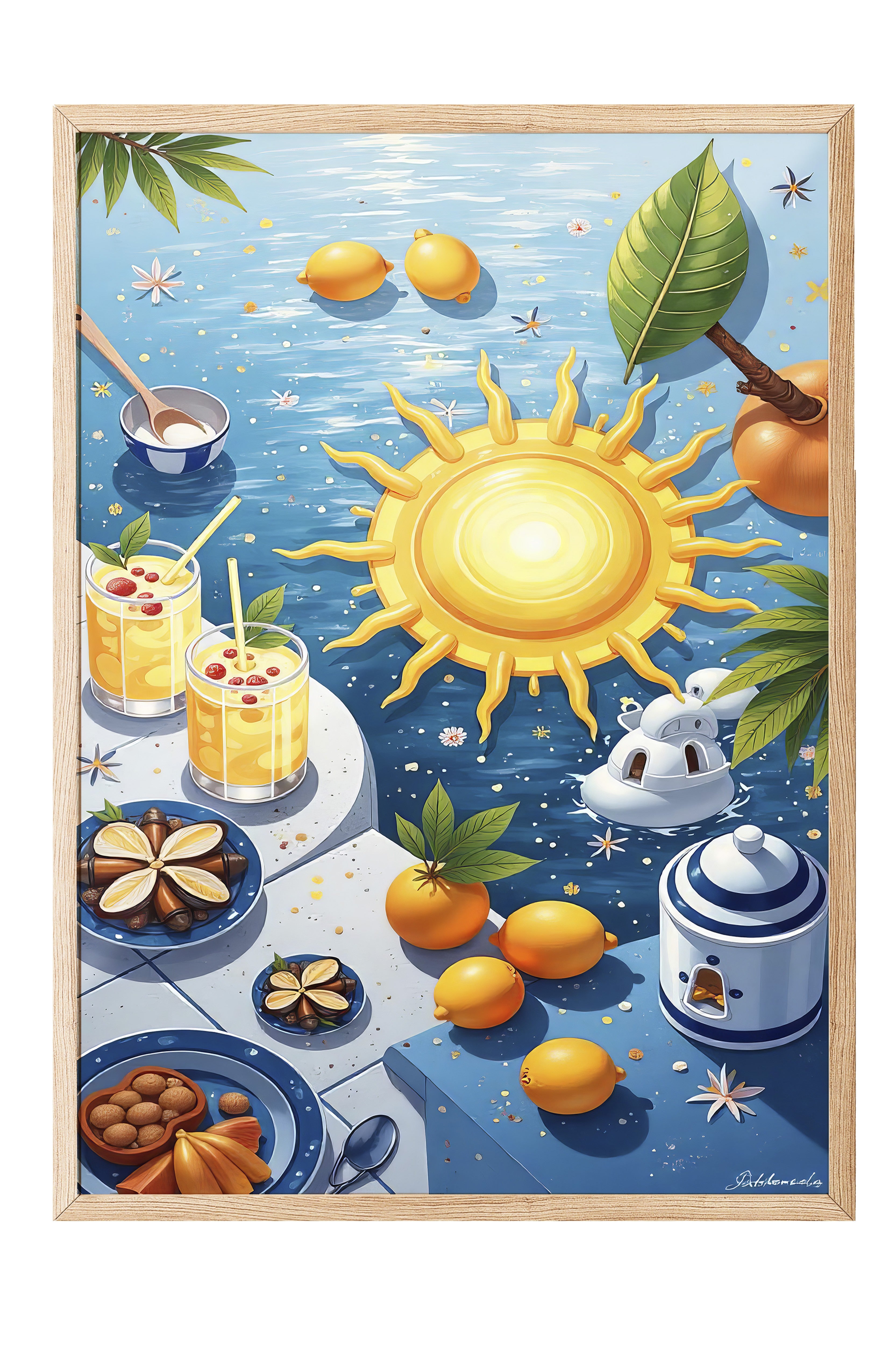 Ahşap Çerçeveli Tablo, Yaz Meyveleri, İllüstrasyon, Maximalist, Sarı Renk Poster, 2025 Yaz Seçkisi, NO:109764