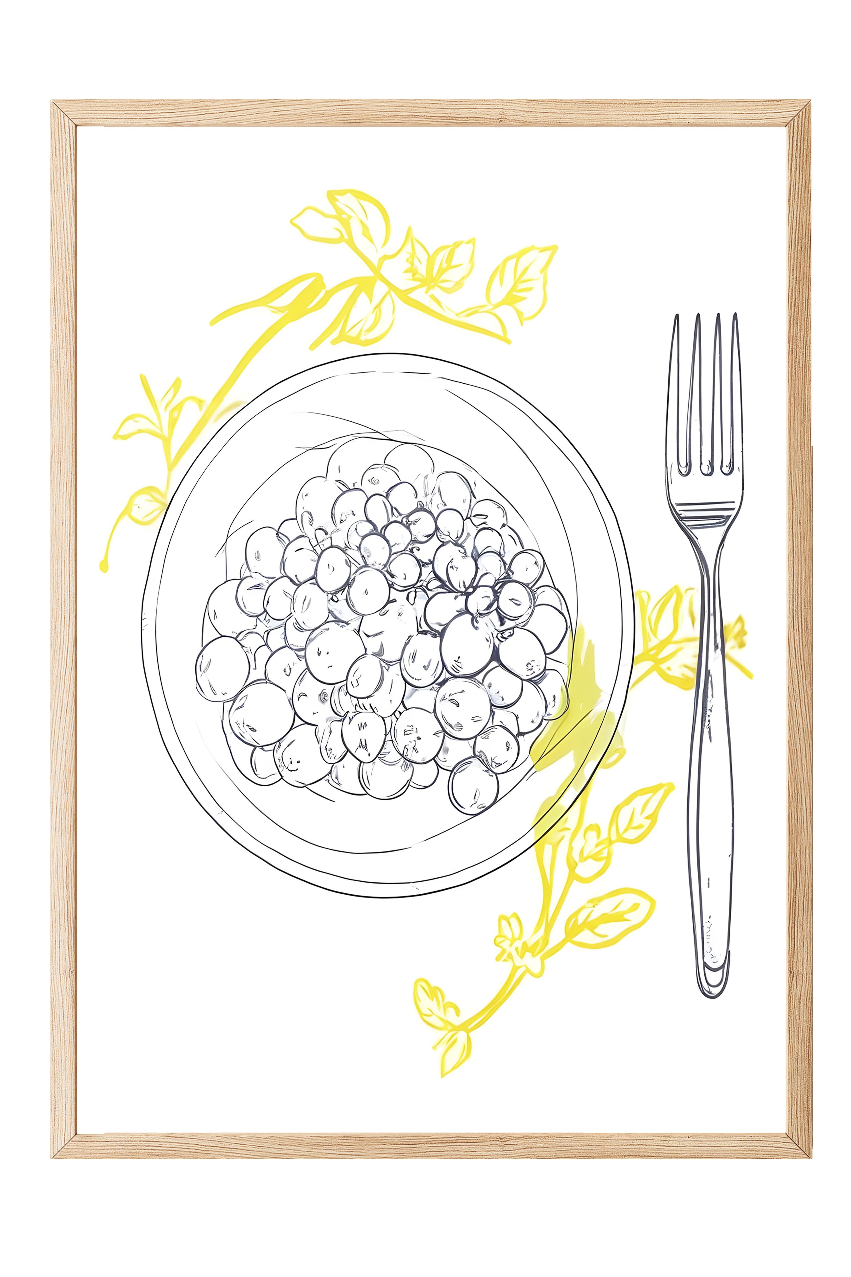 Ahşap Çerçeveli Tablo, Yellow Flowers Around Plate, Comfort Serisi Mutfak Ahşap Tablo, NO:109141