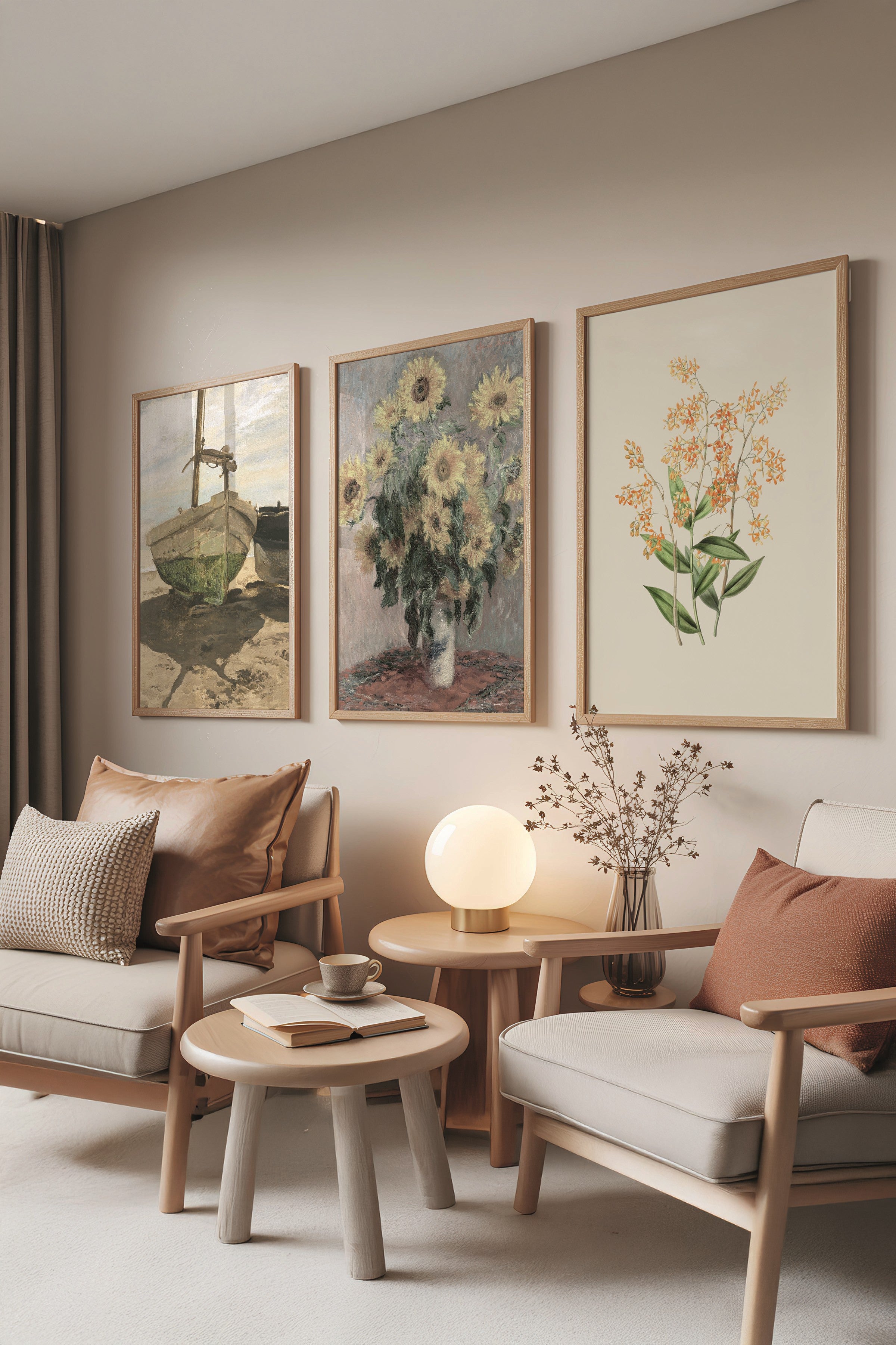 Ahşap Tablo Seti, 3 Adet Ahşap Çerçeveli Poster Art of Green Model No:300887, Yeşil Duvar Dekoru