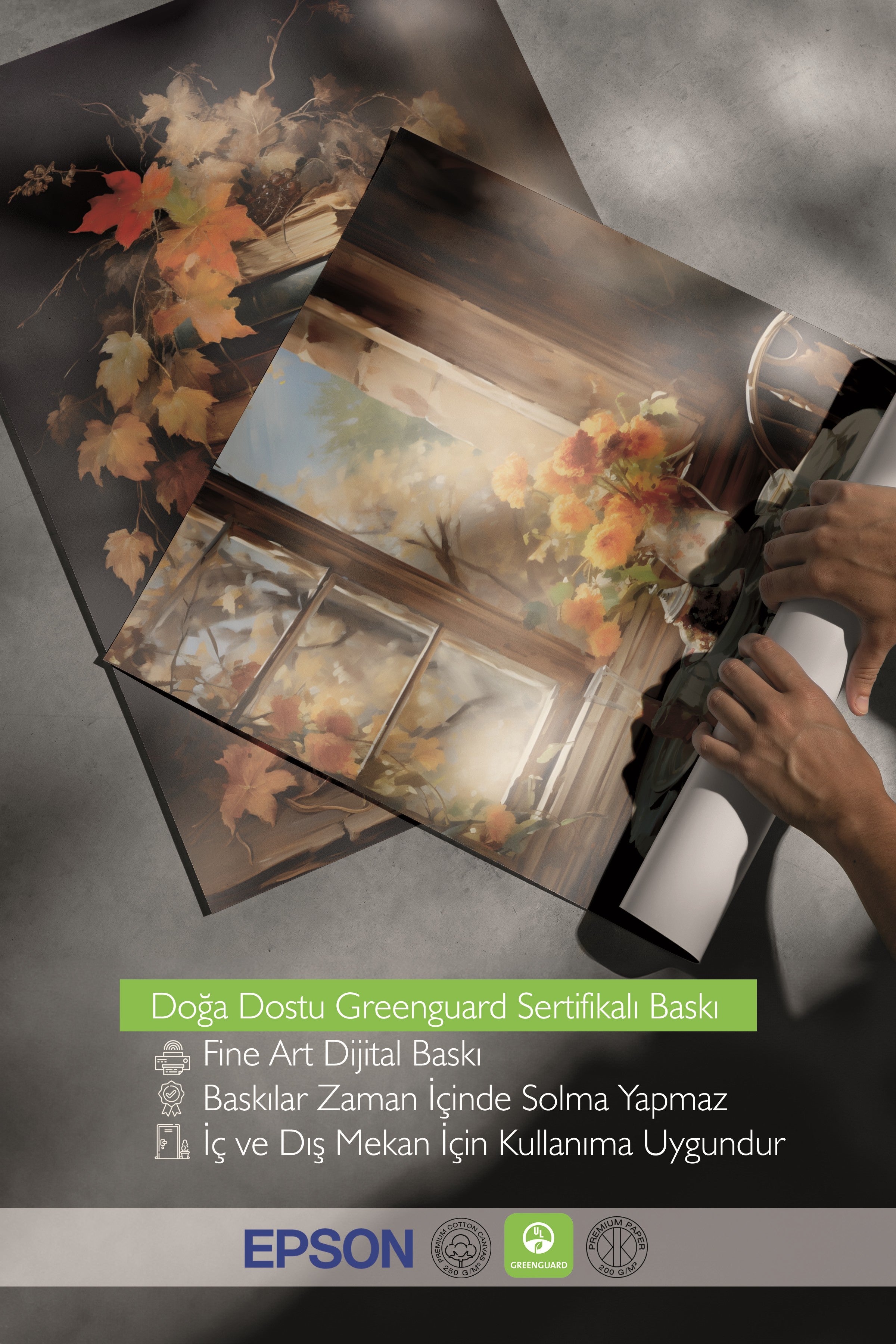 Ahşap Tablo Seti, 3 Adet Ahşap Çerçeveli Poster Autumn Birds Model No:300875, Kahverengi ve Turuncu