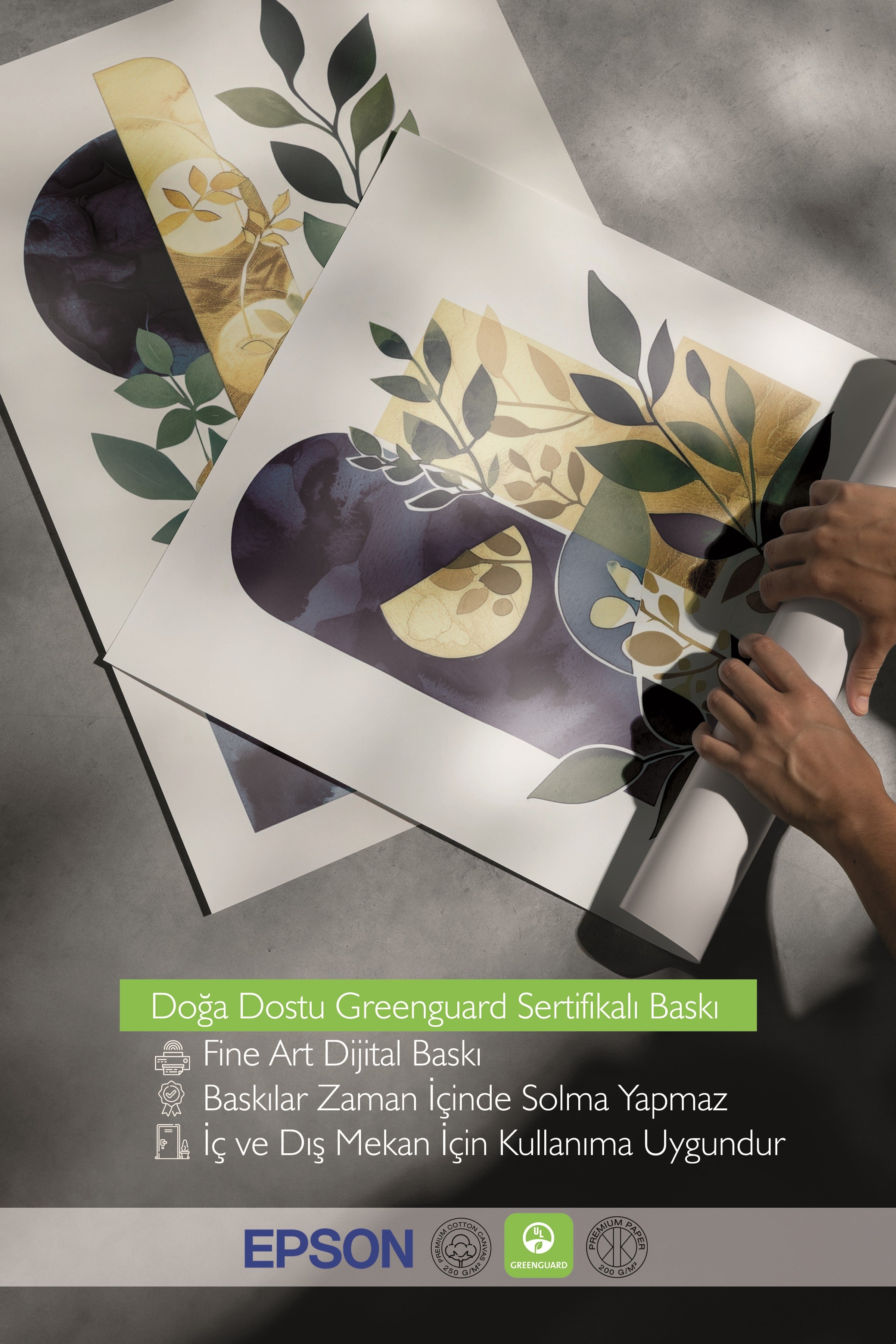 Ahşap Tablo Seti, 3 Adet Ahşap Çerçeveli Poster Dance of Blue&Gold Model No:300883, Duvar Dekoru