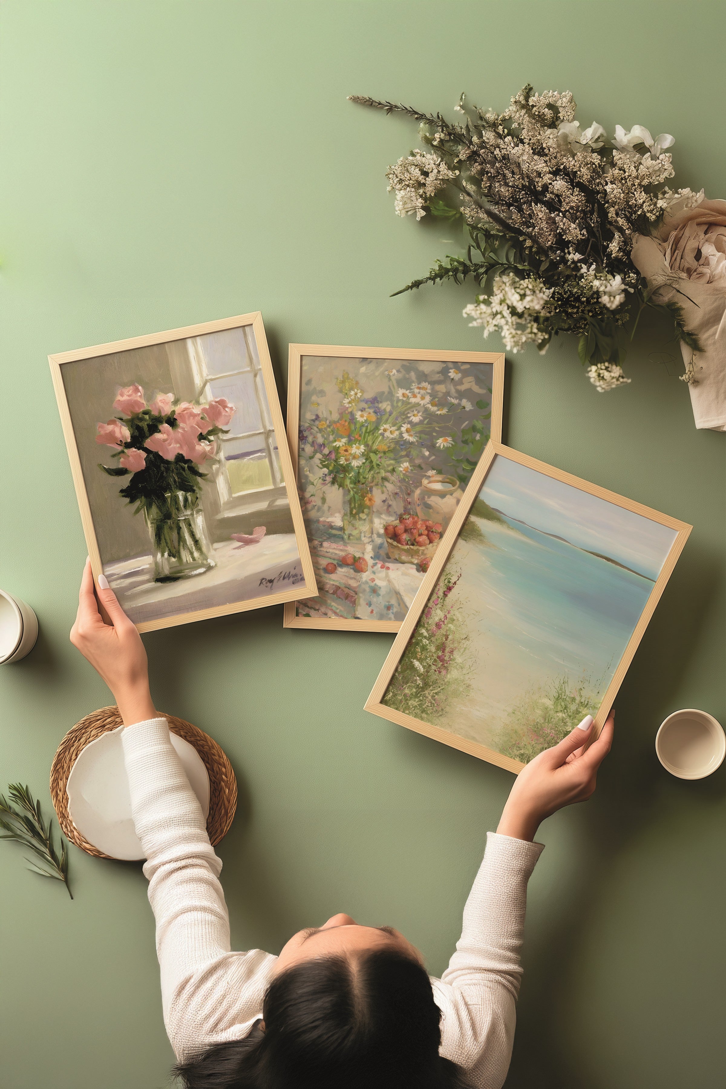 Ahşap Tablo Seti, 3 Adet Ahşap Çerçeveli Poster Model No:300877, Pembe Duvar Dekoru