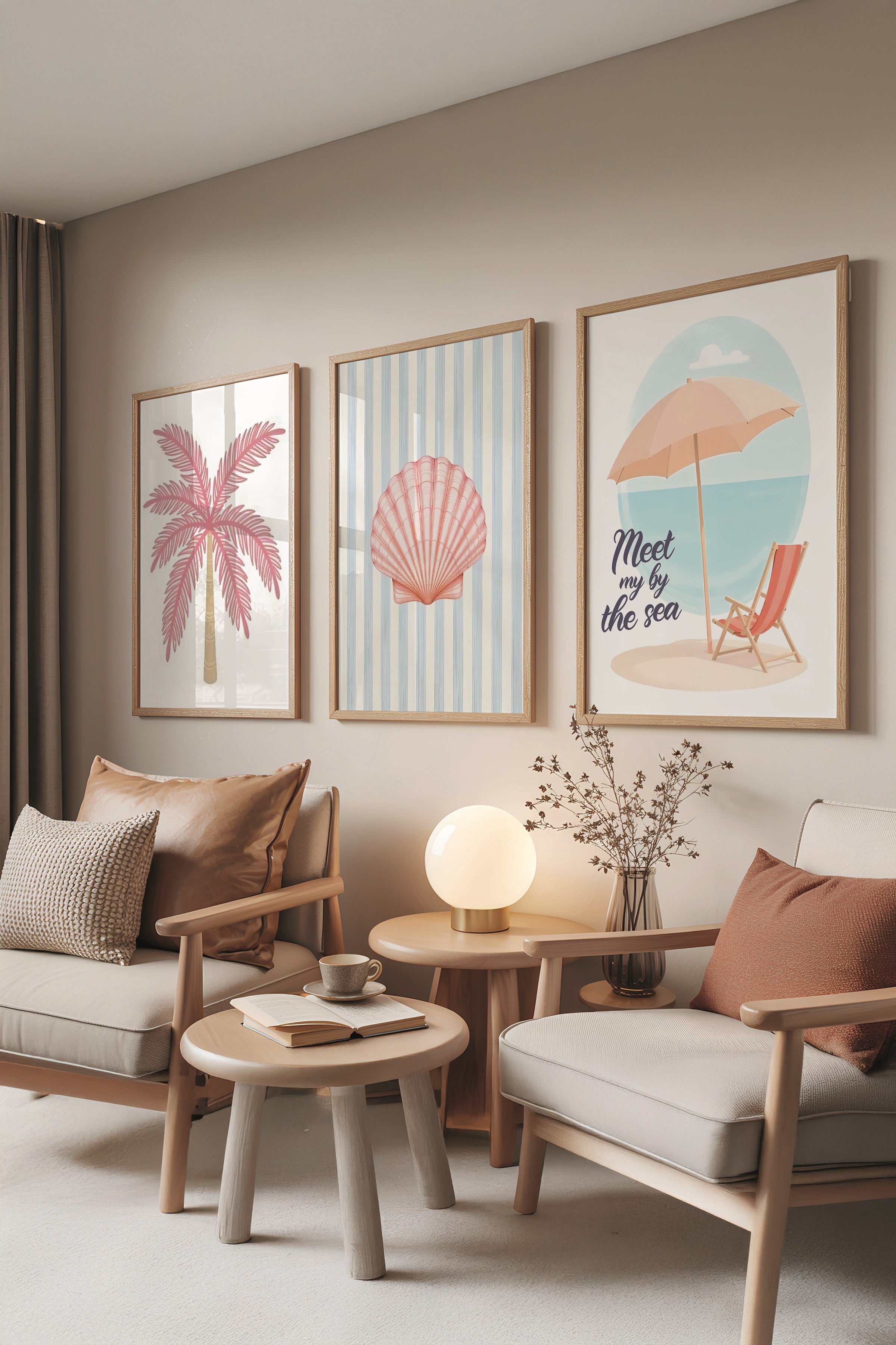 Ahşap Tablo Seti, 3 Adet Ahşap Çerçeveli Poster Meet by the Sea Model No:300835, Duvar Dekoru