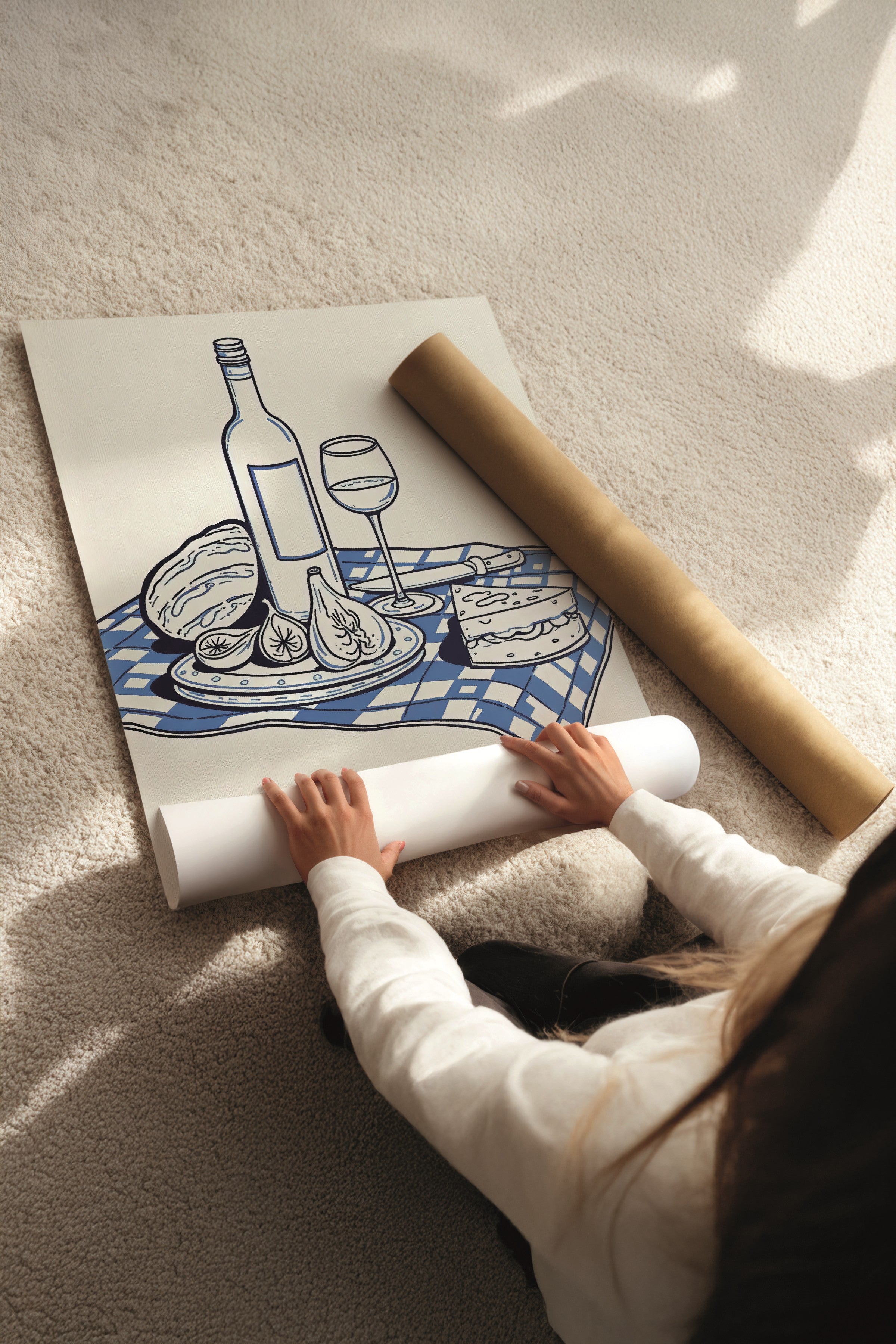 Ahşap Tablo Seti, 3 Adet Ahşap Çerçeveli Poster Minimal Blue Model No:300853, Mavi Duvar Dekoru
