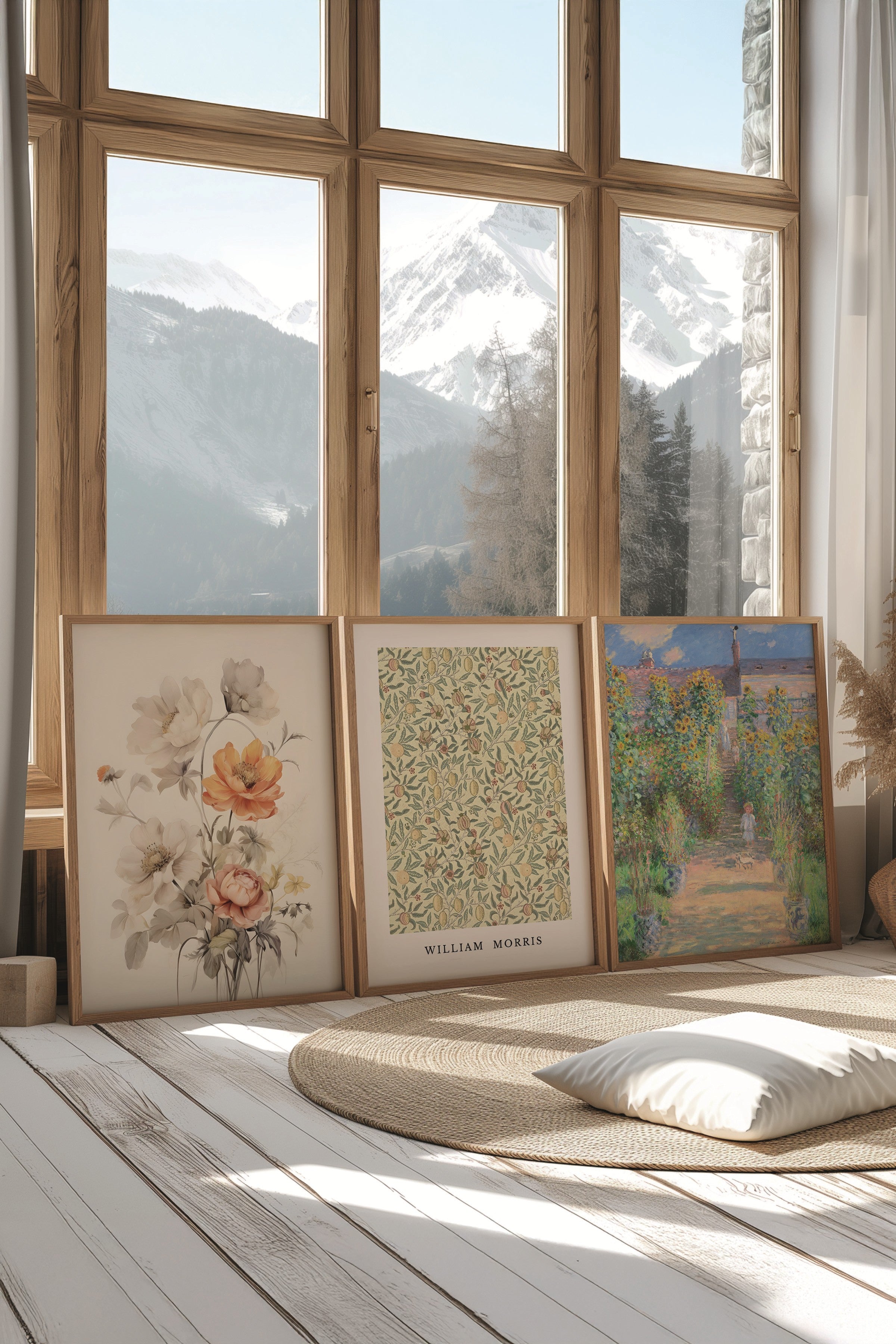 Ahşap Tablo Seti, 3 Adet Ahşap Çerçeveli Poster Monet-Morris Model No:300886, Renkli Duvar Dekoru