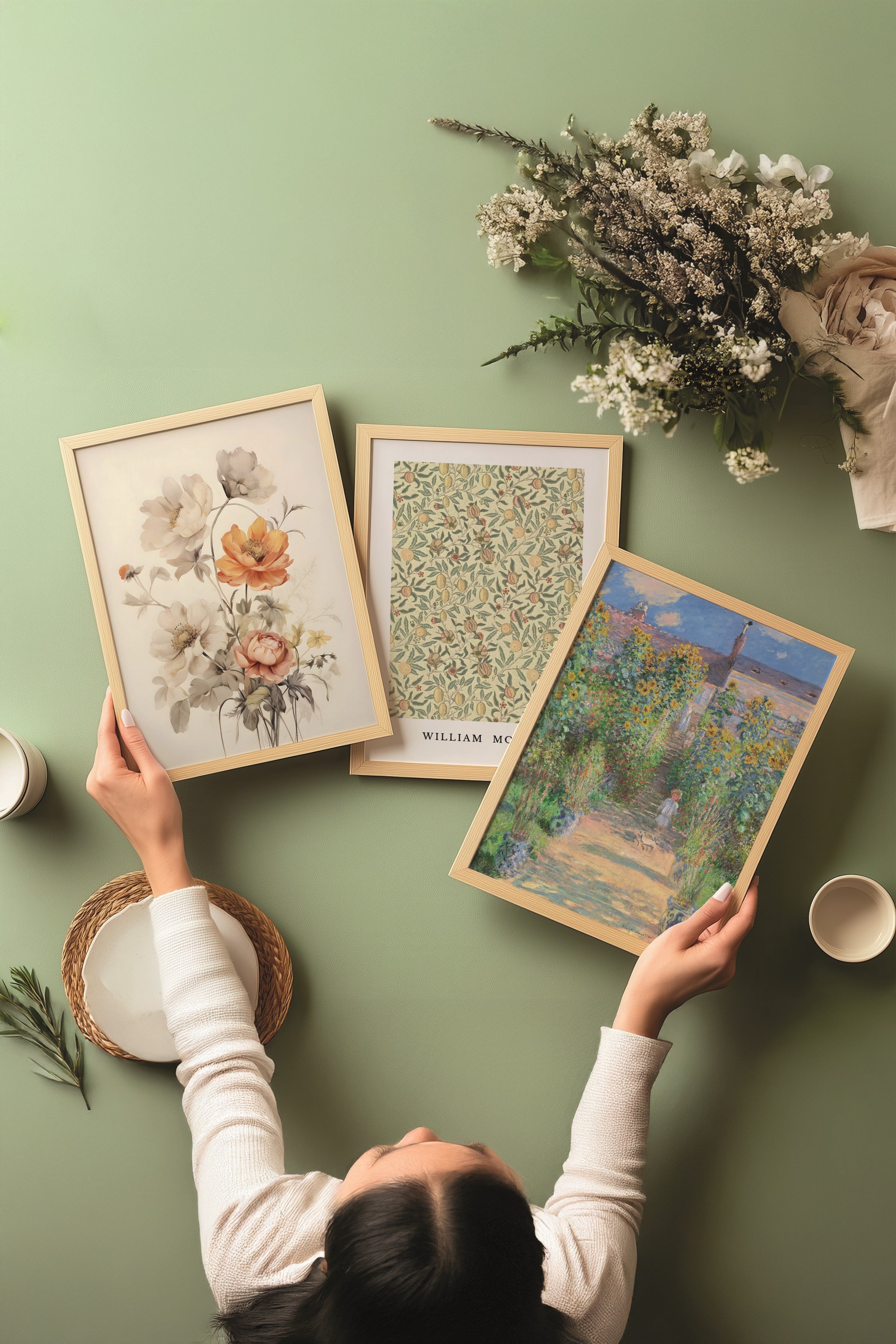 Ahşap Tablo Seti, 3 Adet Ahşap Çerçeveli Poster Monet-Morris Model No:300886, Renkli Duvar Dekoru
