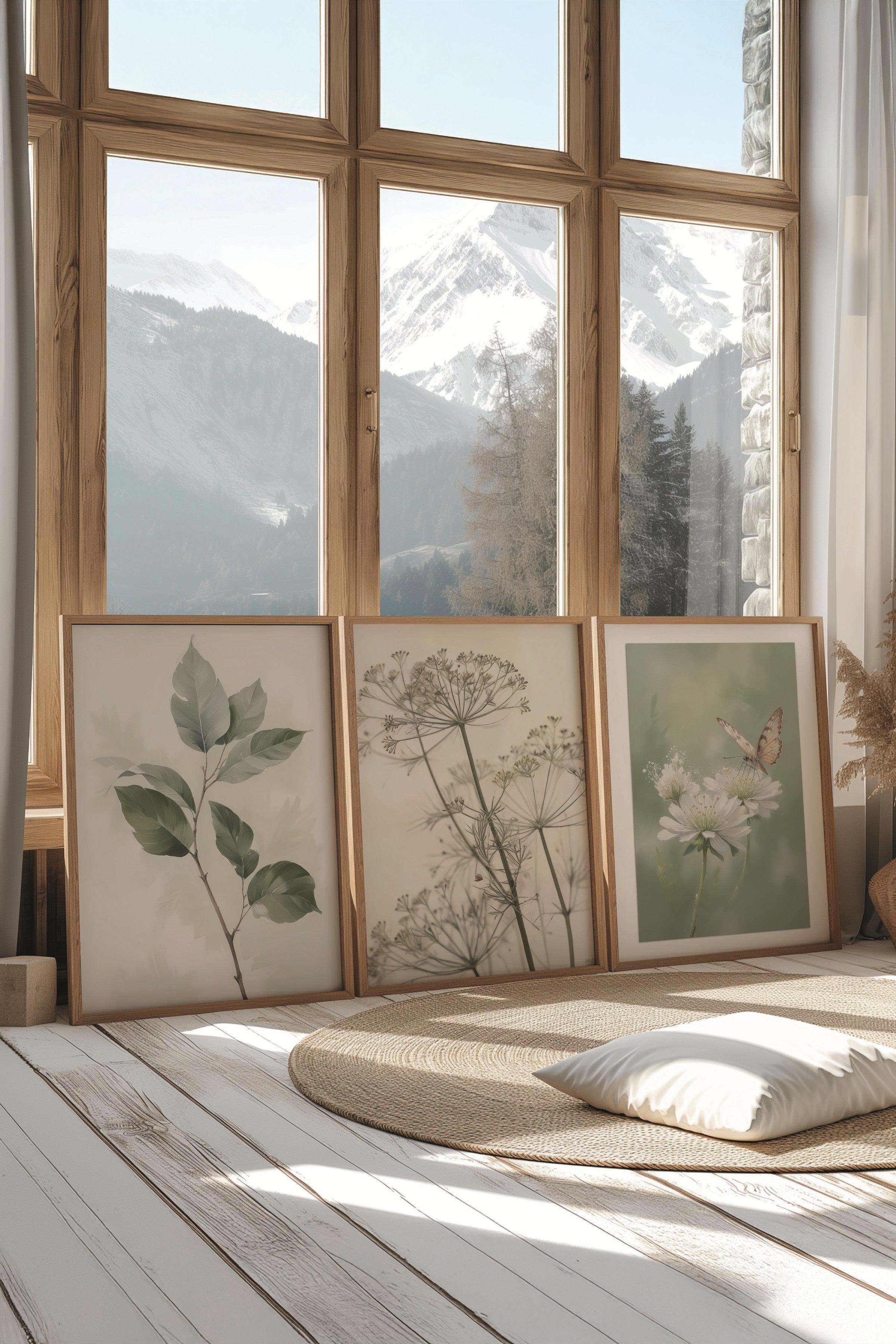 Ahşap Tablo Seti, 3 Adet Ahşap Çerçeveli Poster Nature Model No:300809, Yeşil Duvar Dekoru