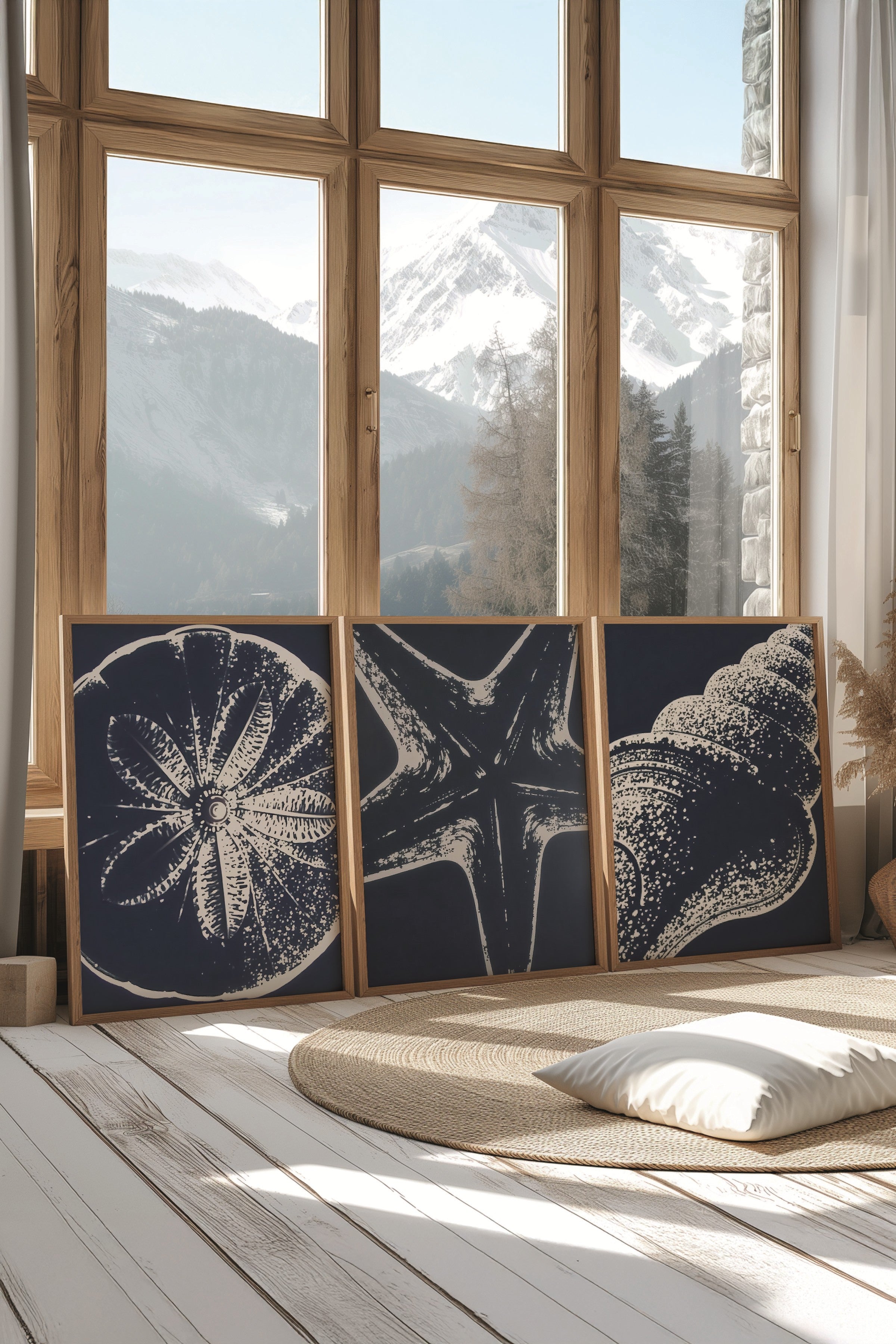 Ahşap Tablo Seti, 3 Adet Ahşap Çerçeveli Poster sea creatures Model No:300837, Lacivert Duvar Dekoru