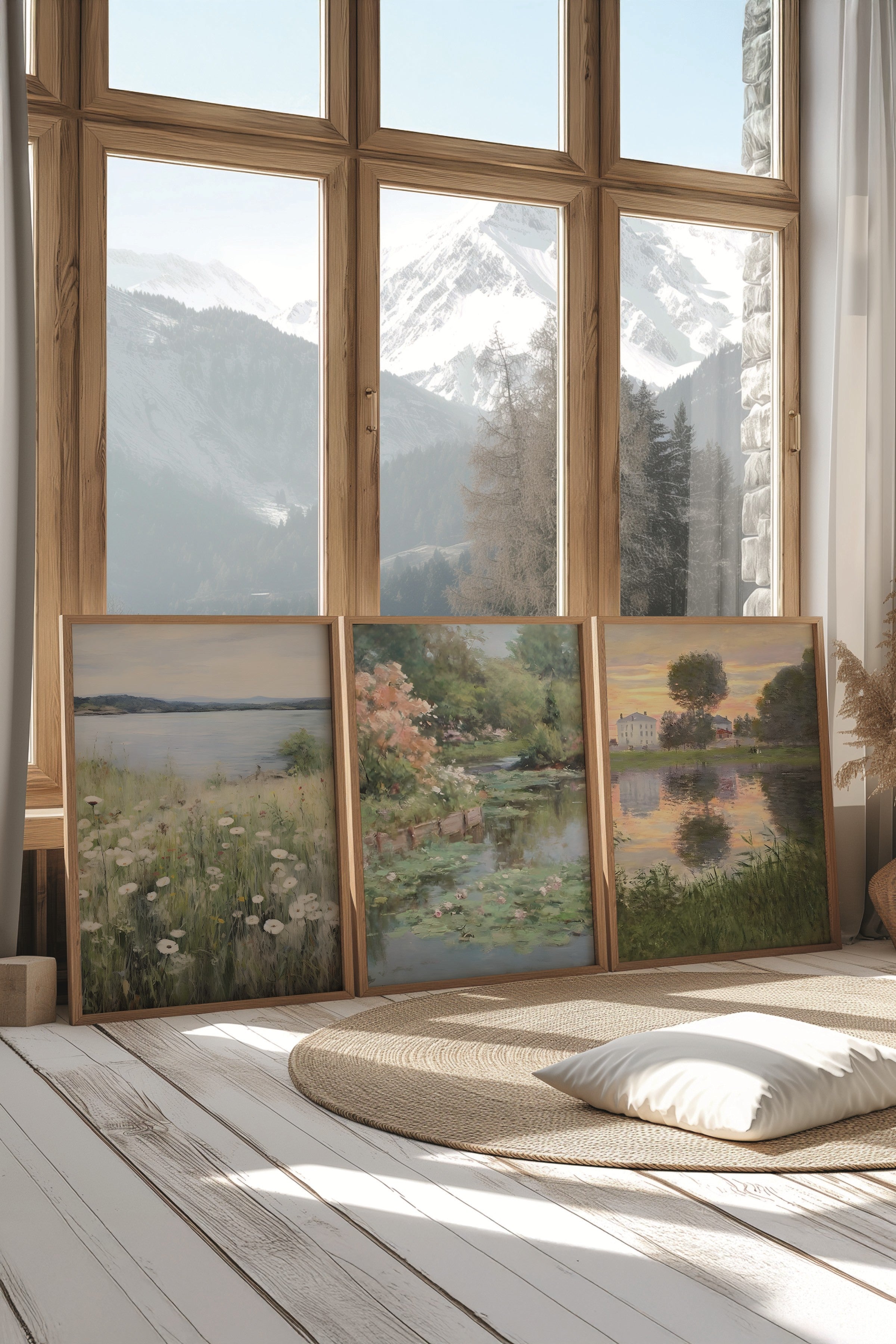 Ahşap Tablo Seti, 3 Adet Ahşap Çerçeveli Poster Spring View Model No:300873, Multicolor Duvar Dekoru
